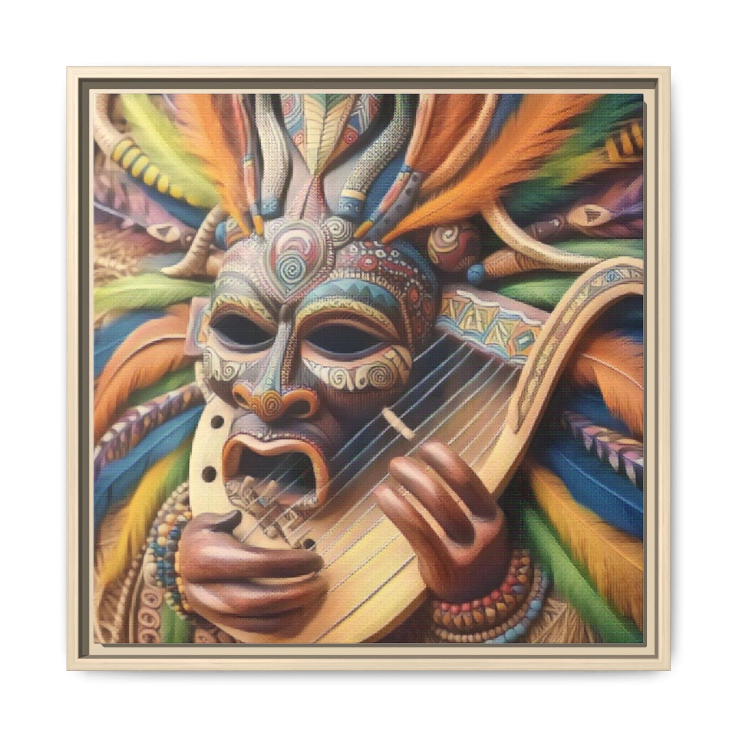 Colorful Tribal Mask Canvas — Framed Matte Wall Art