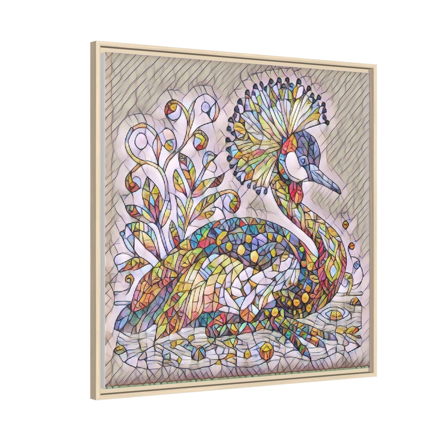 Colorful Peacock Mosaic Framed Canvas Art