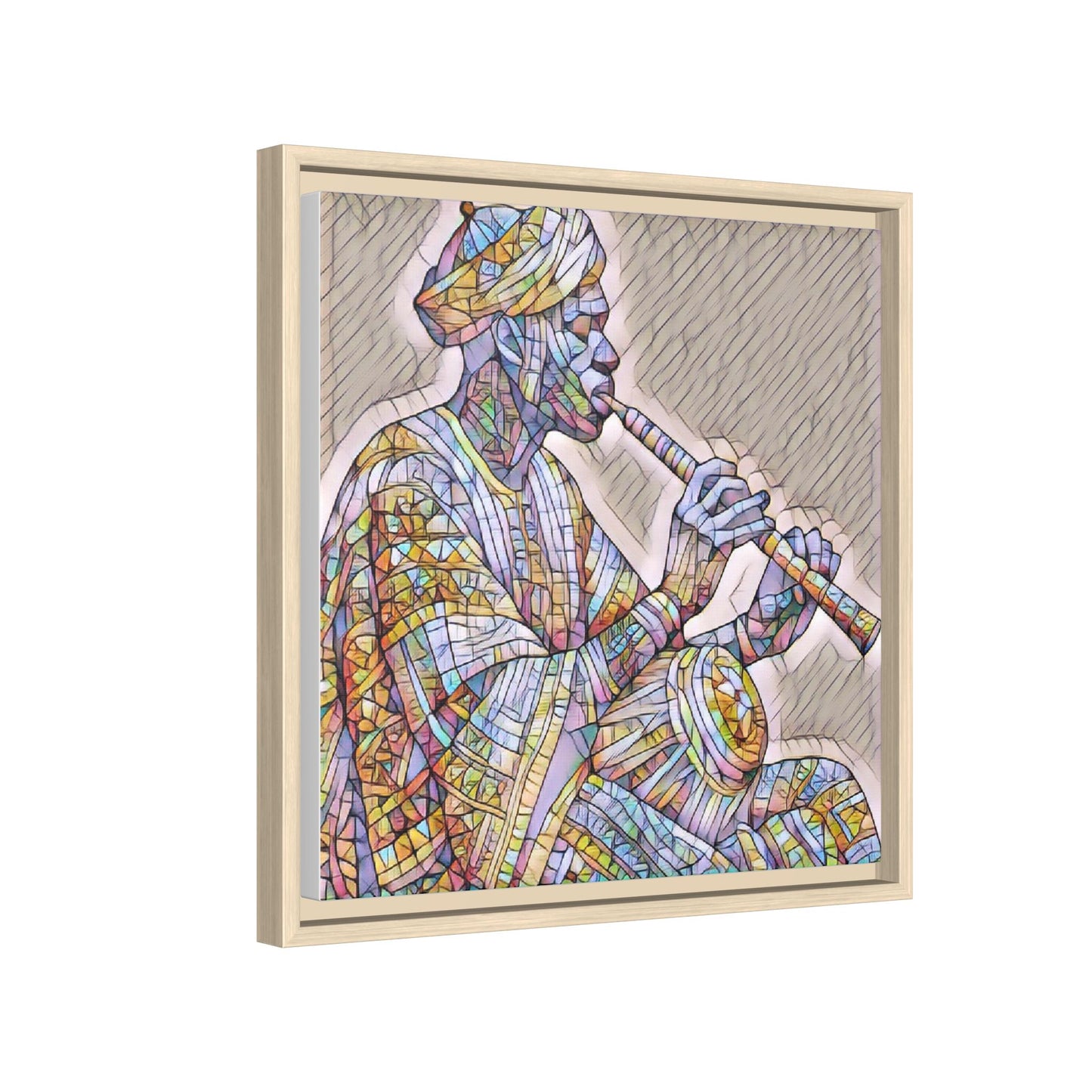 Framed Canvas Art — Colorful Middle Eastern Flute Player Print