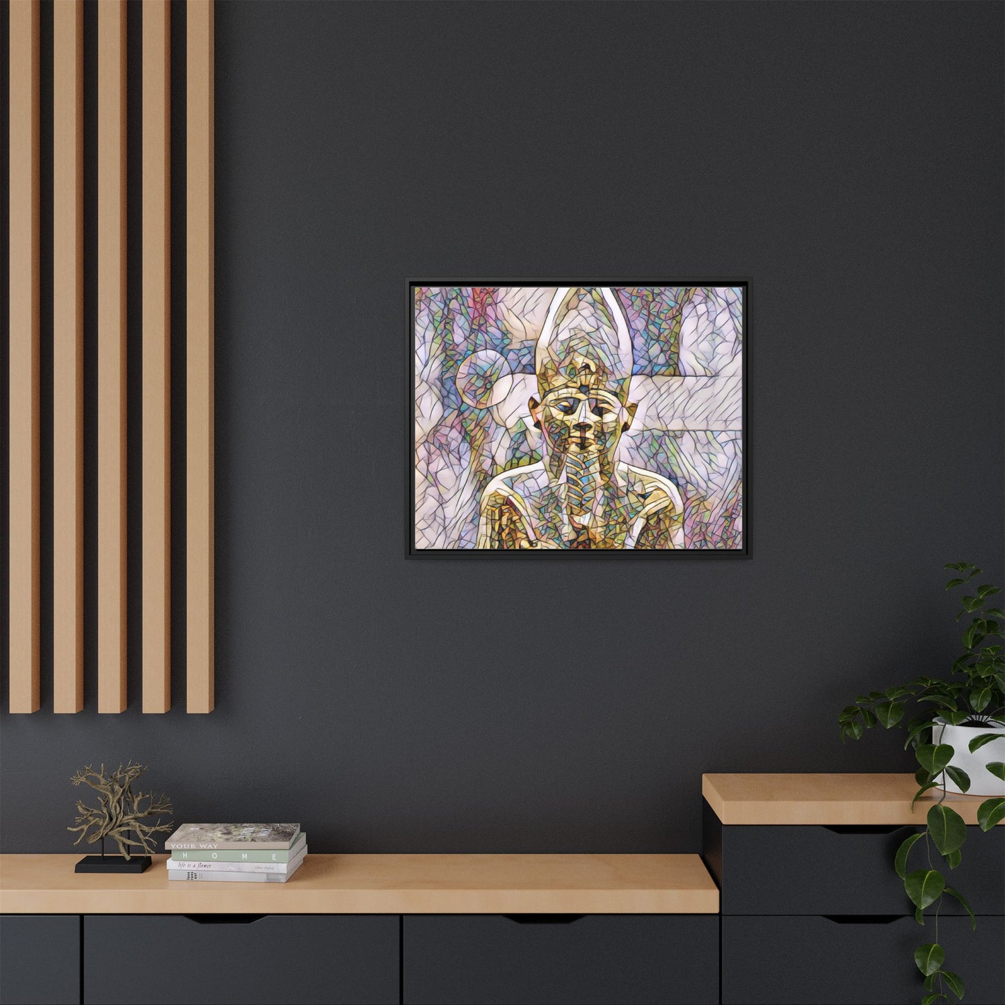 Egyptian Pharaoh Stained-Glass Style Matte Canvas Print, Framed