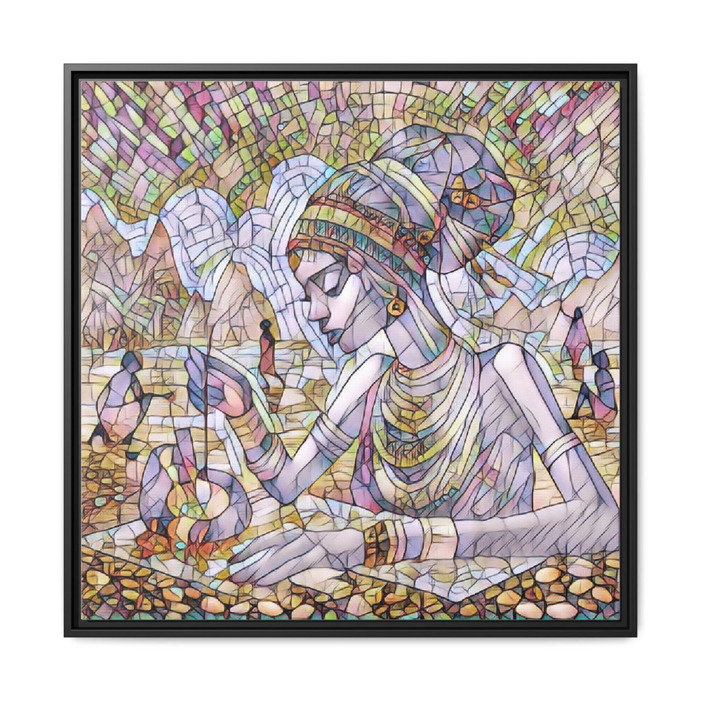 Framed Matte Canvas Art — Mosaic-Inspired Egyptian Woman Illustration