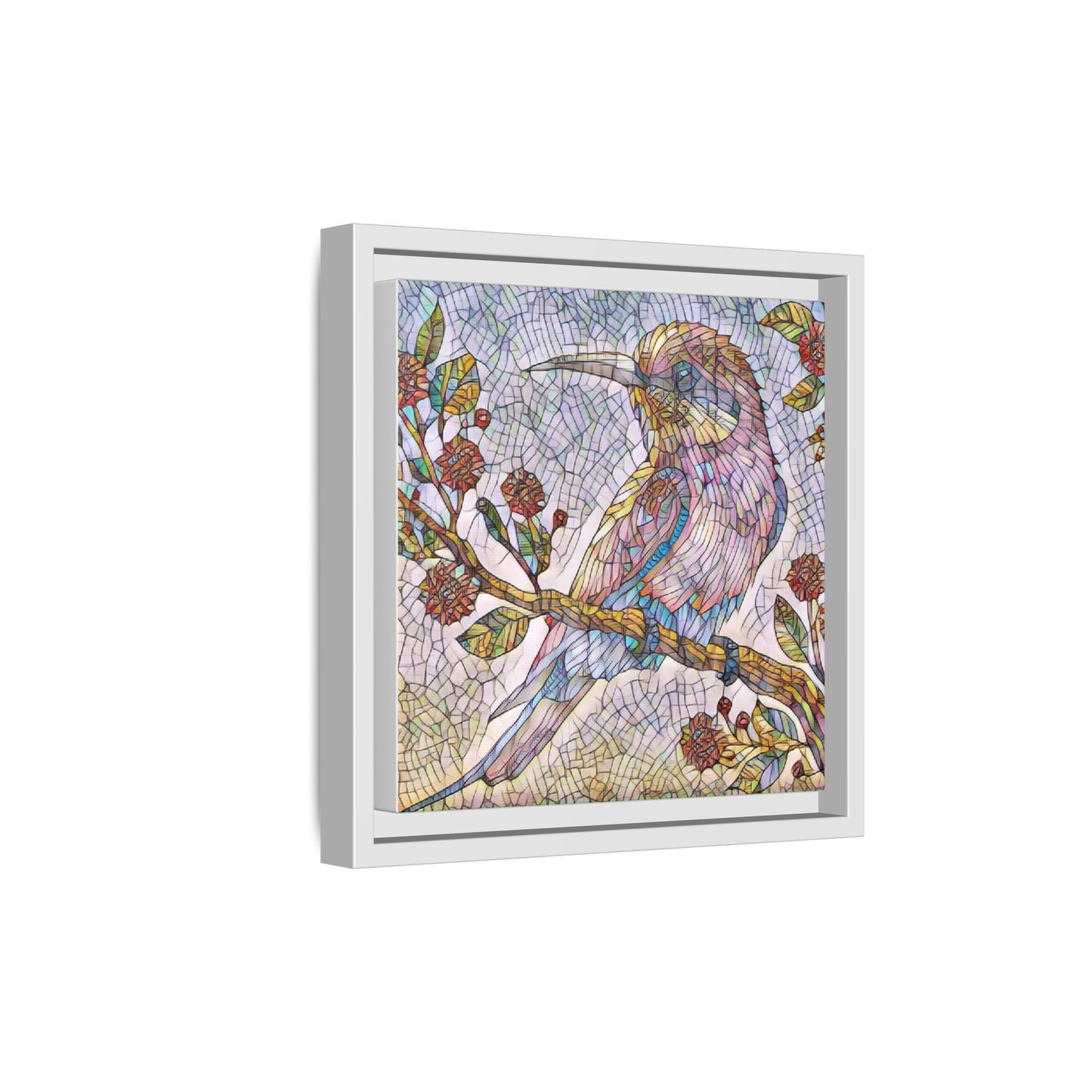 Framed Mosaic Bird Art Print — Colorful Kookaburra Wall Canvas