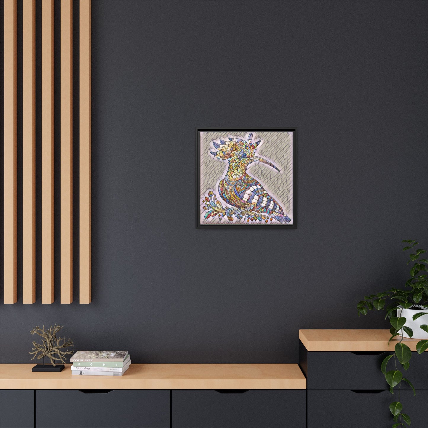 Colorful Mosaic Bird Matte Framed Canvas Wall Art