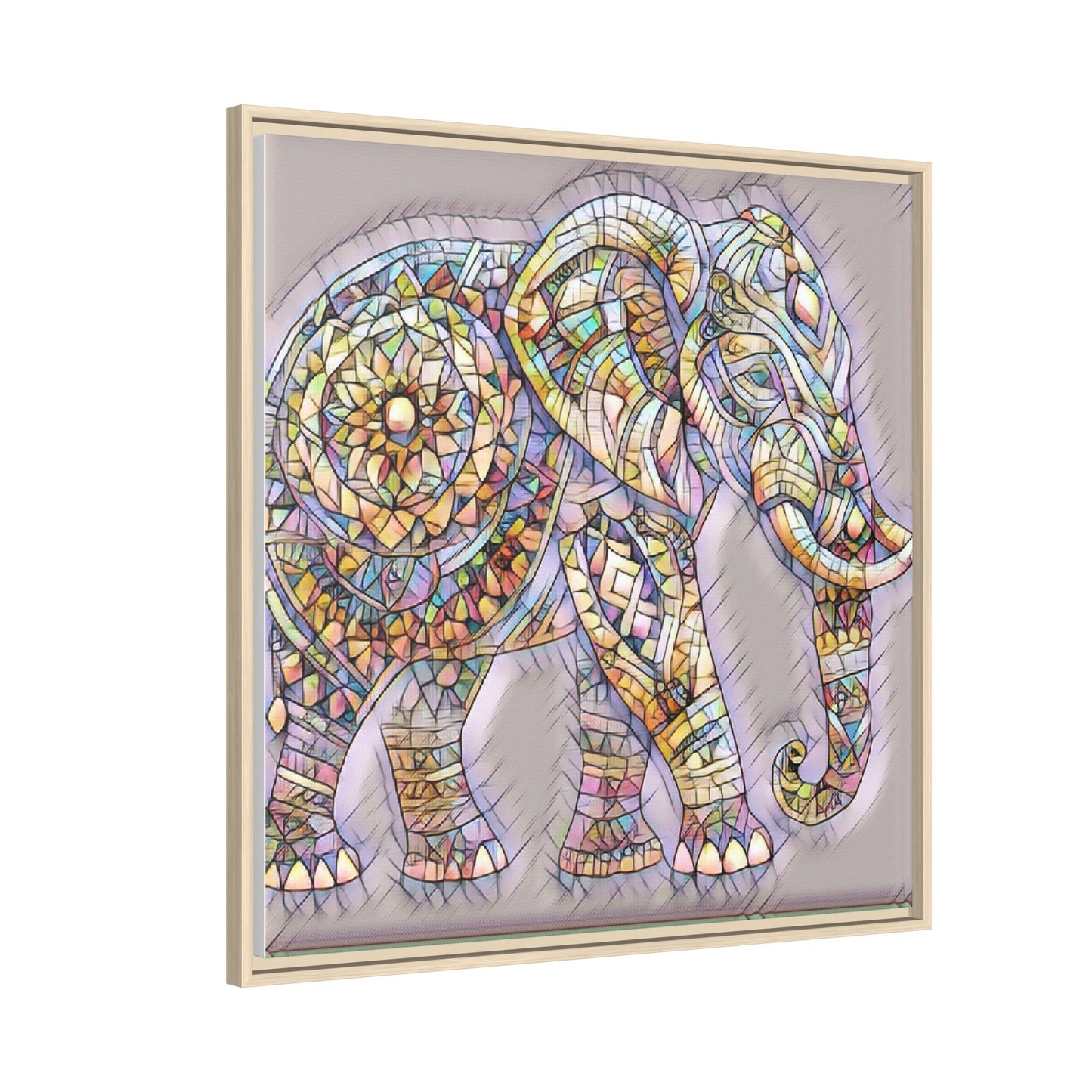 Colorful Mosaic Elephant Framed Canvas Print