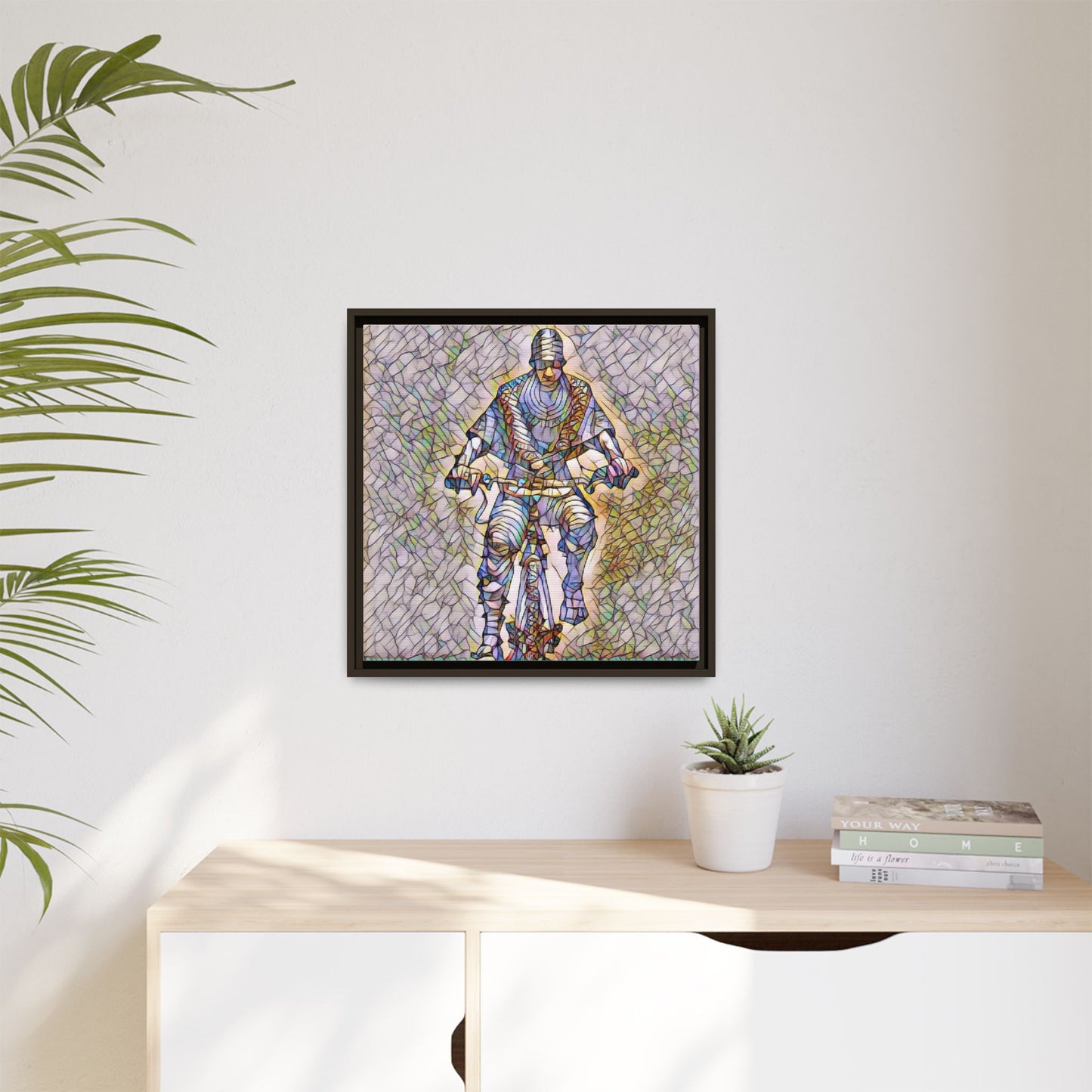 Framed Matte Canvas Art - Stylized Cyclist Illustration
