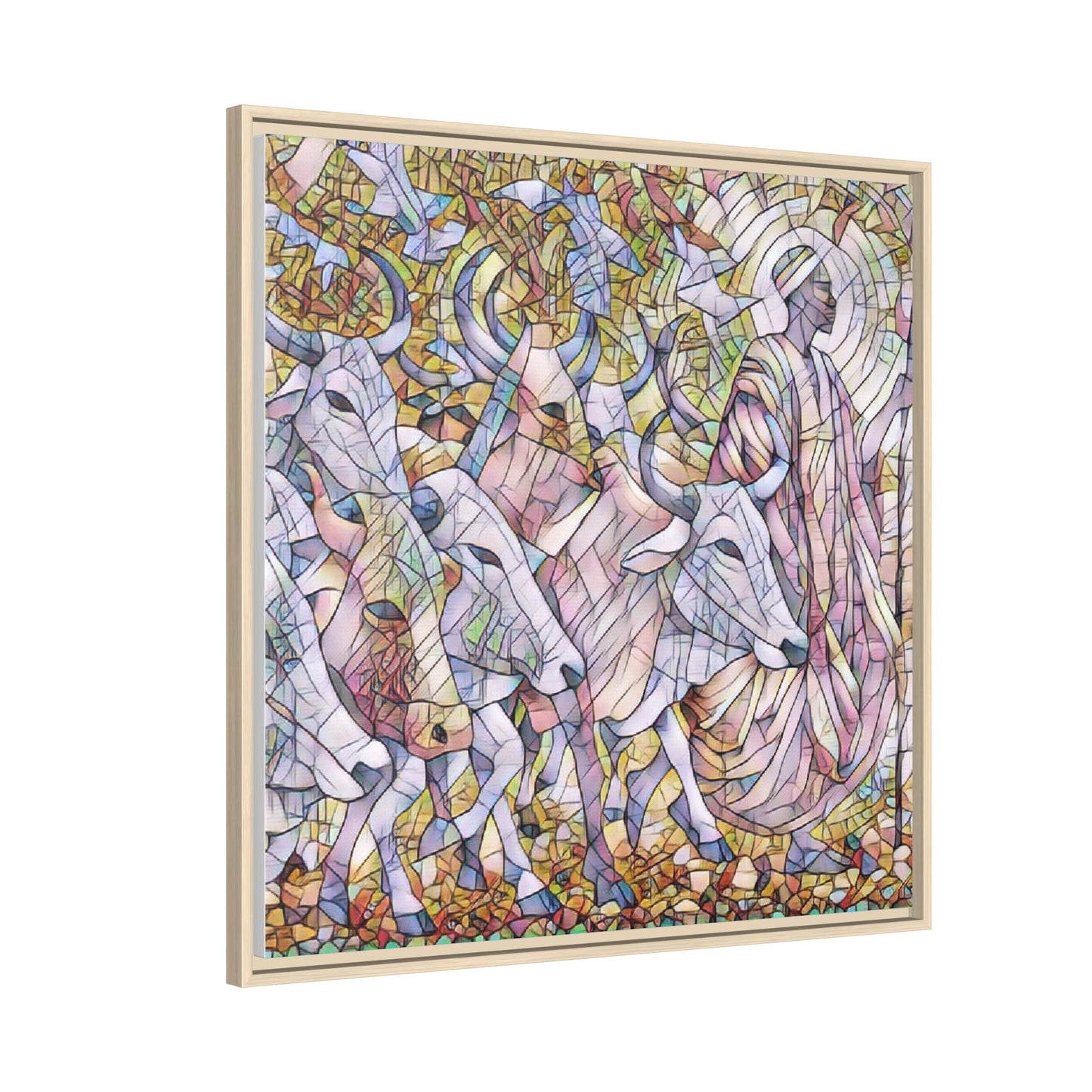 Framed Matte Canvas Art — Stained-Glass Style Cattle Herd