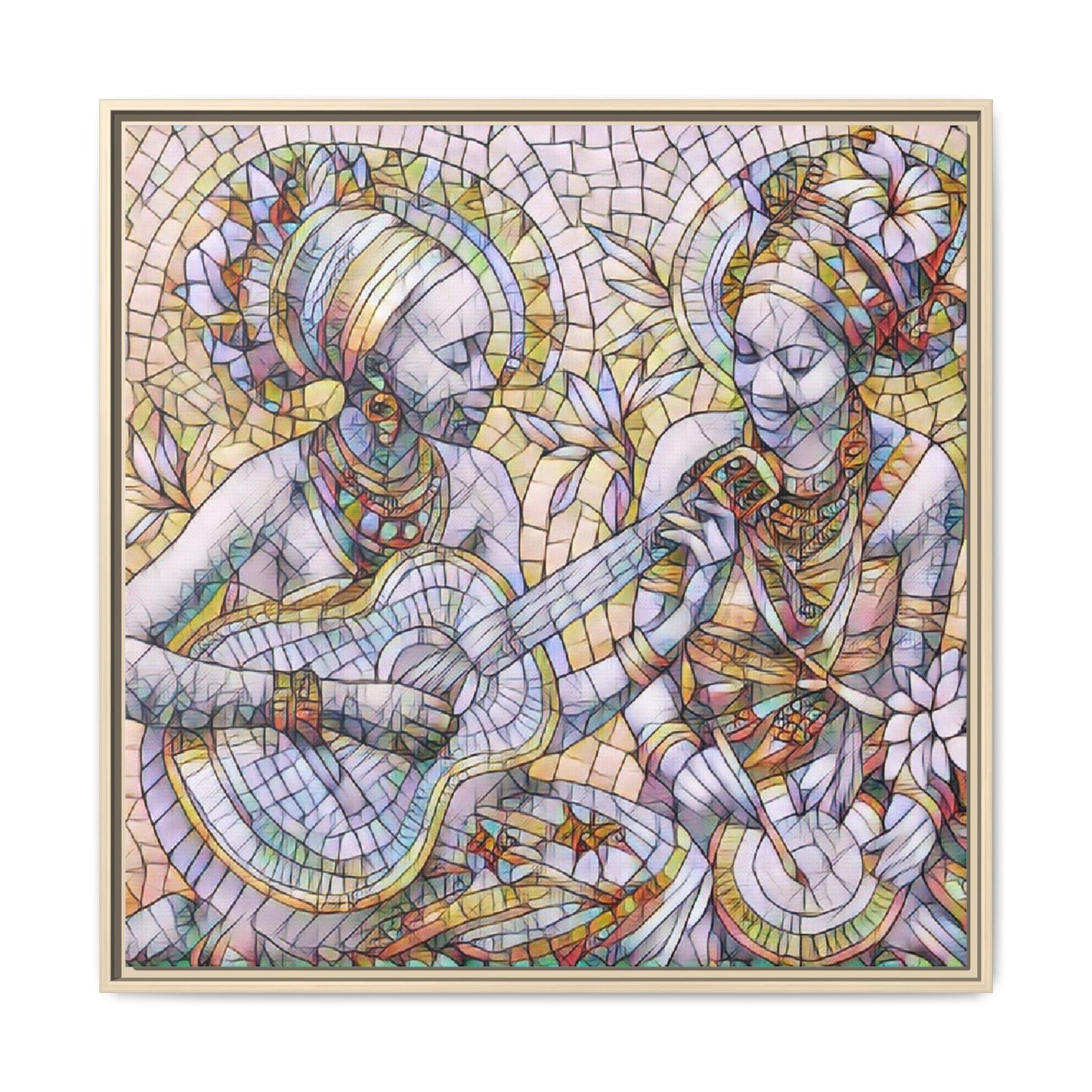 Framed Canvas Art – Colorful Mosaic Musicians Wall Decor