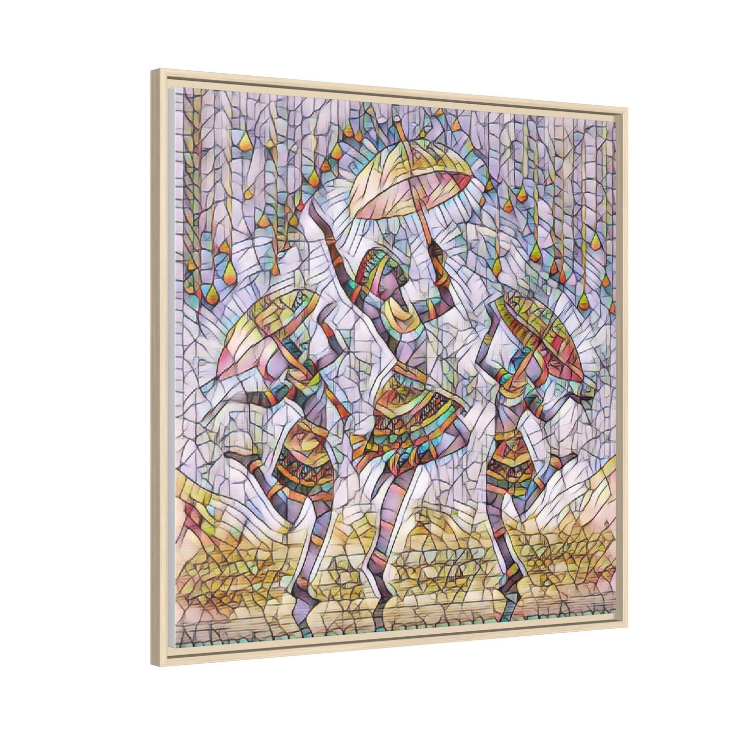 Colorful African Dance Framed Canvas Art — Umbrella Dancers Wall Decor
