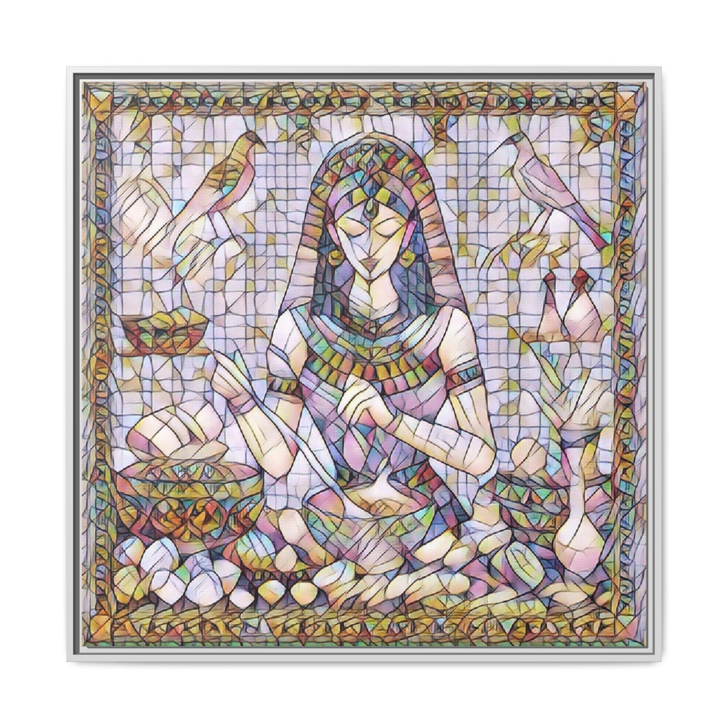 Egyptian Goddess Mosaic Framed Canvas Art