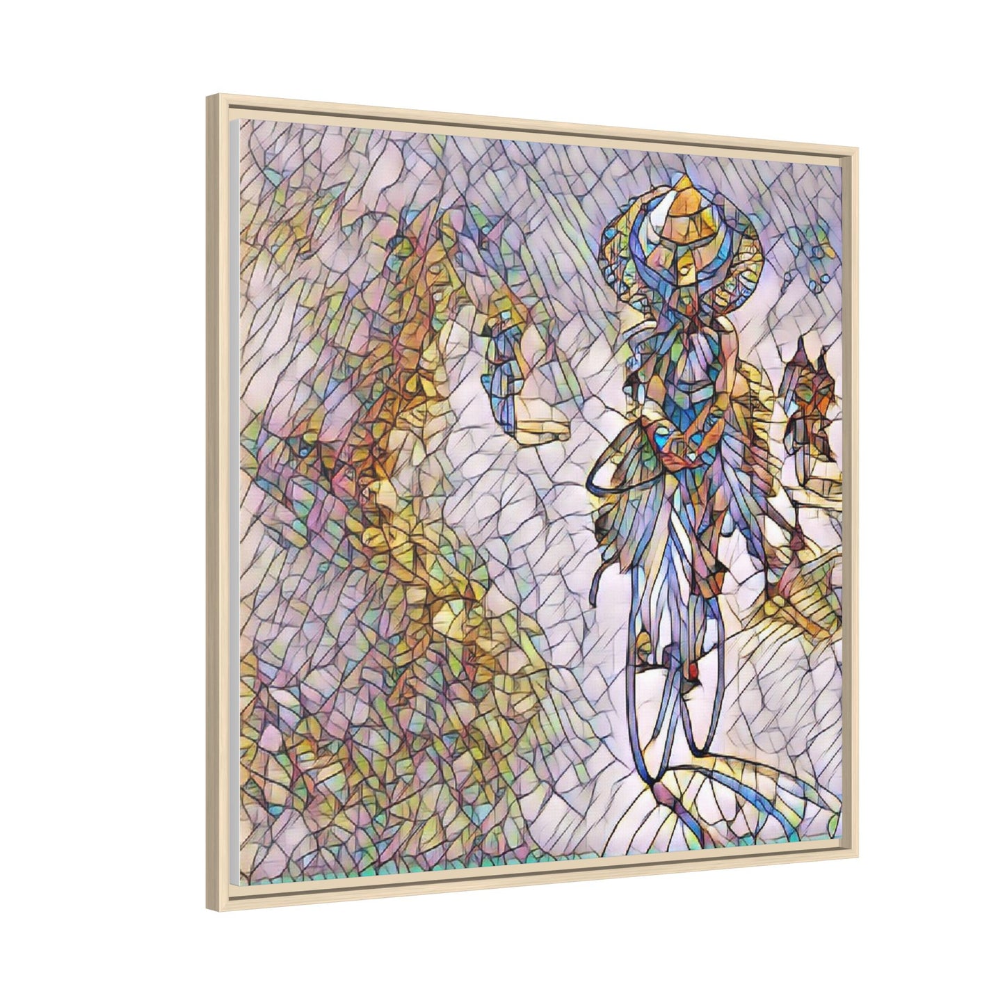 Abstract Cyclist Stained-Glass Art Print — Framed Matte Canvas