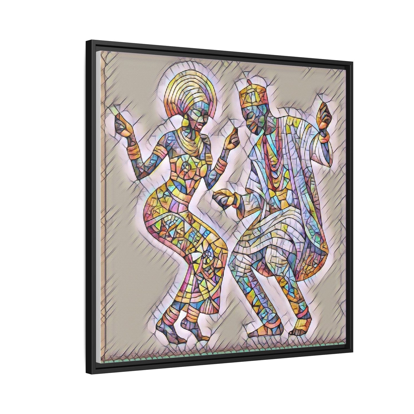 Afrobeat Dancers Framed Canvas Art — Colorful Mosaic African Dance Print