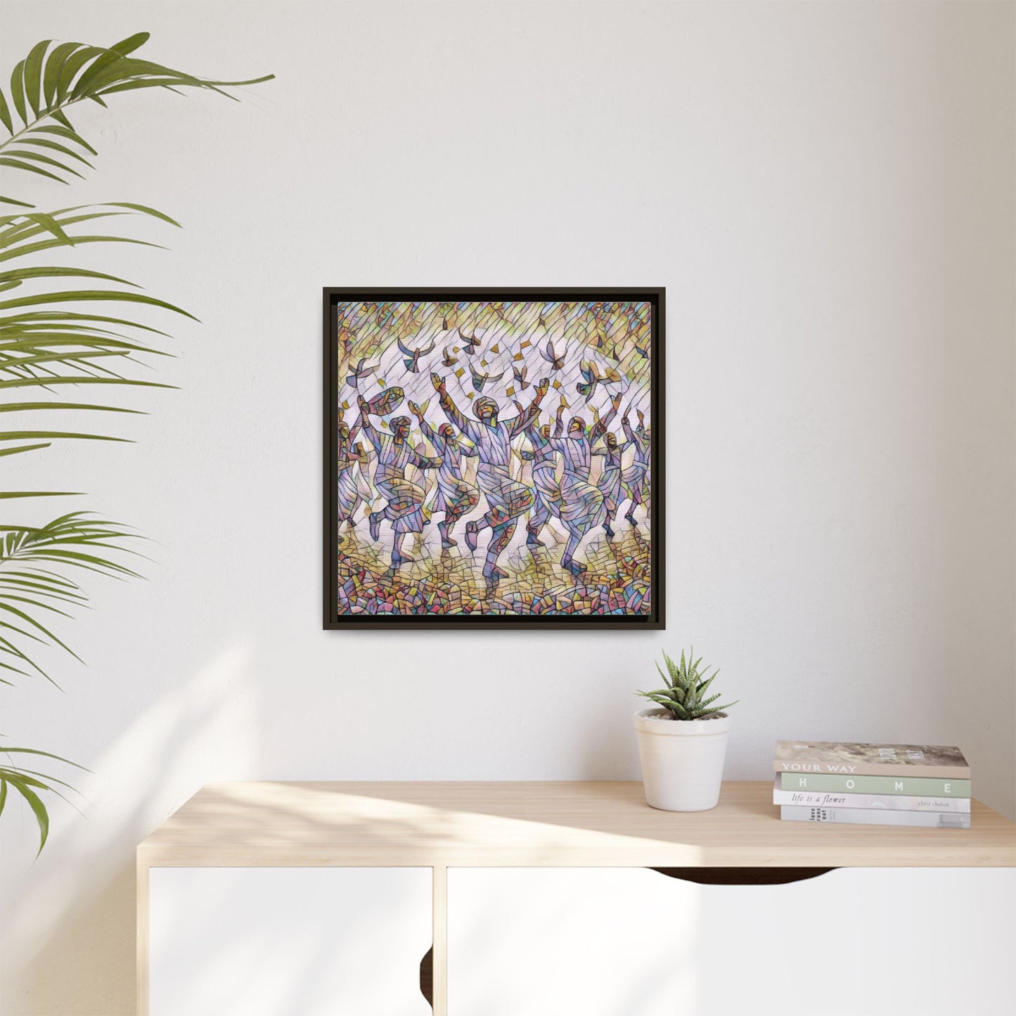 Framed Canvas Art - Joyful Dancers with Doves (Multicolor)