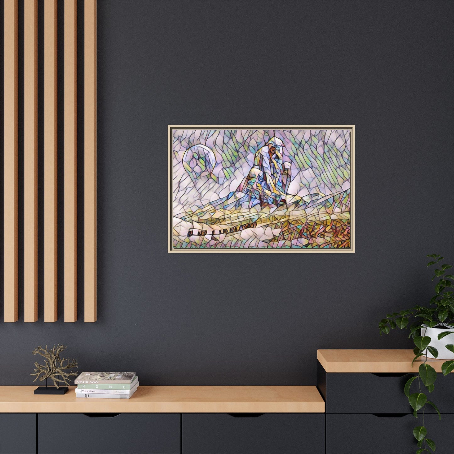 Stained-Glass Surfing Canvas Print — Framed Matte Wall Art