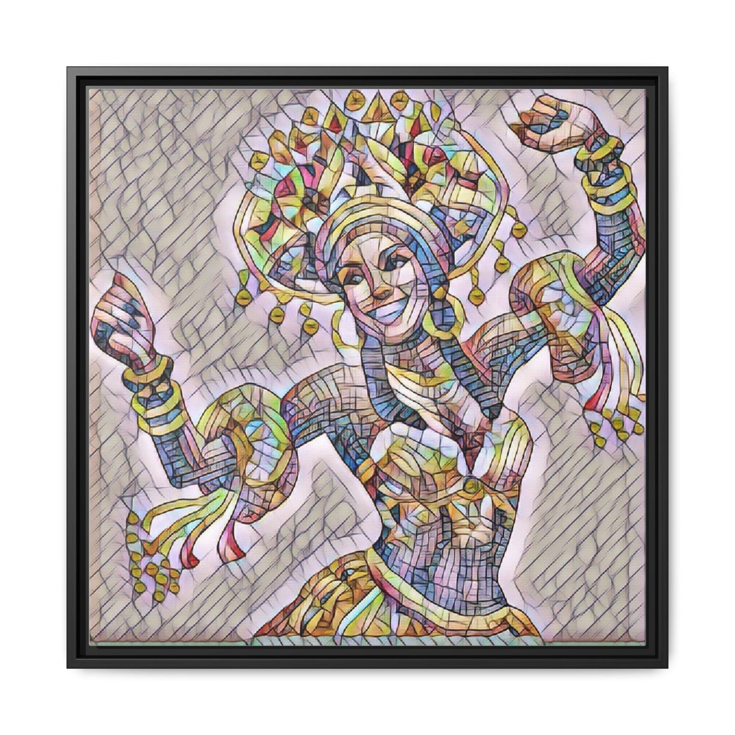 Framed Matte Canvas: Colorful Carnival Dancer Artwork – Vibrant Ethnic Dance Wall Art