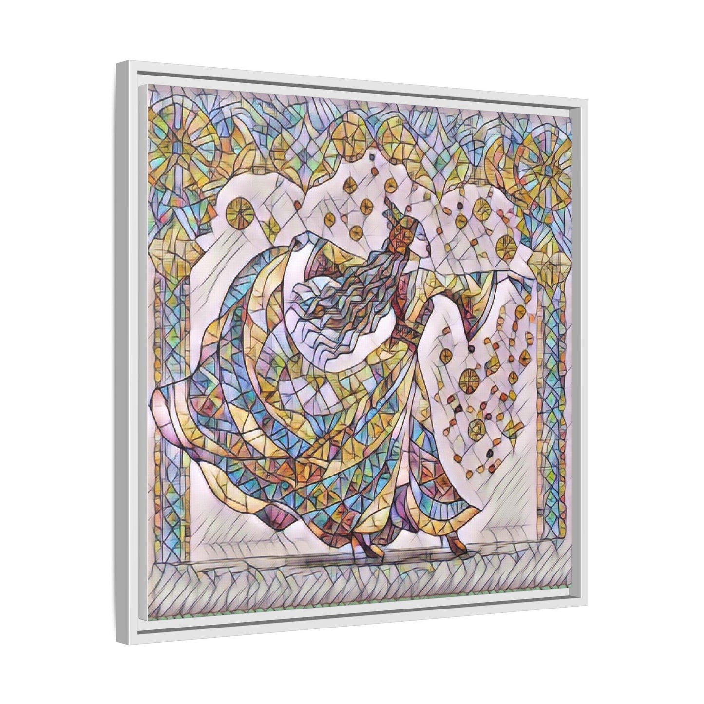 Stained Glass Dancing Dervish Framed Canvas Art