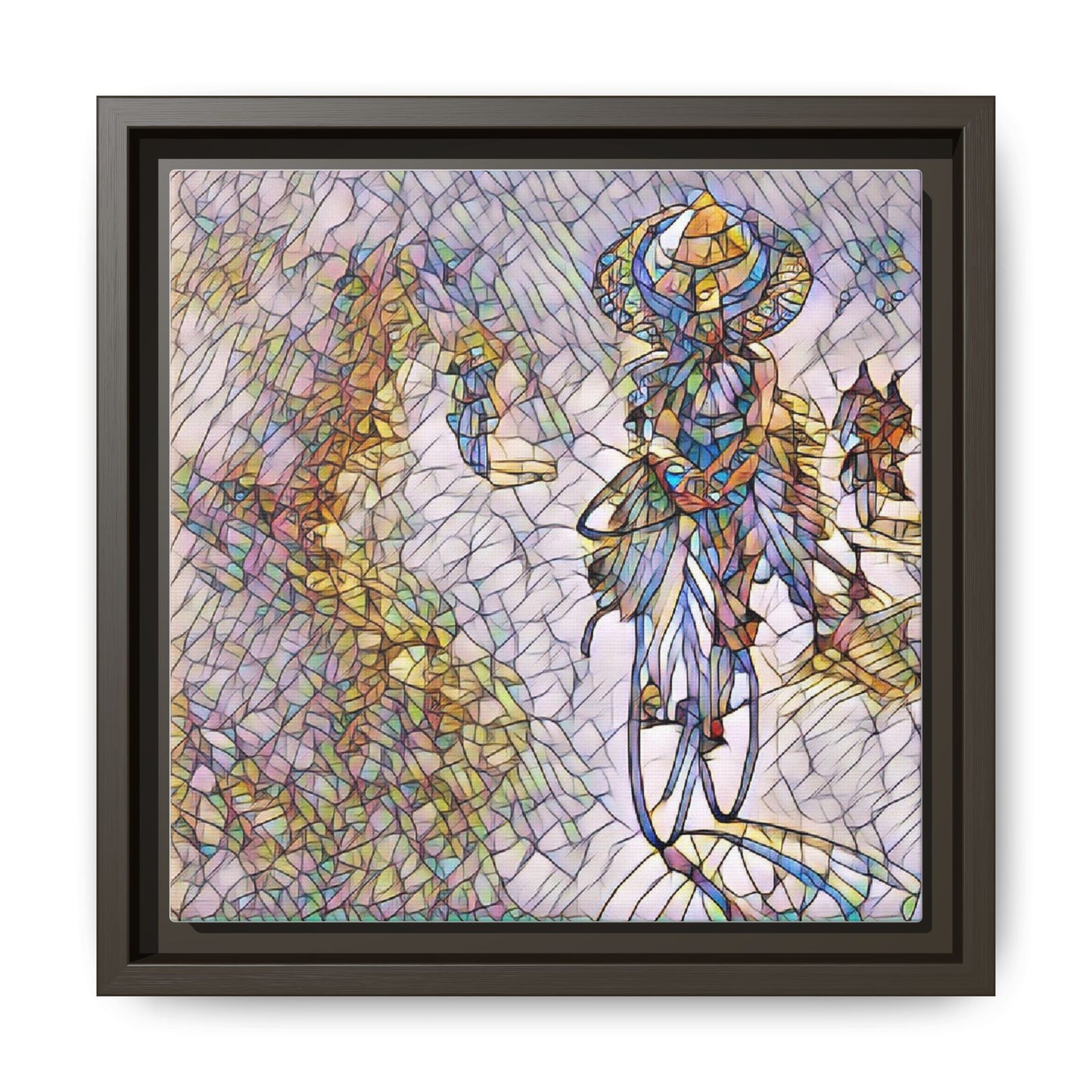 Abstract Cyclist Stained-Glass Art Print — Framed Matte Canvas
