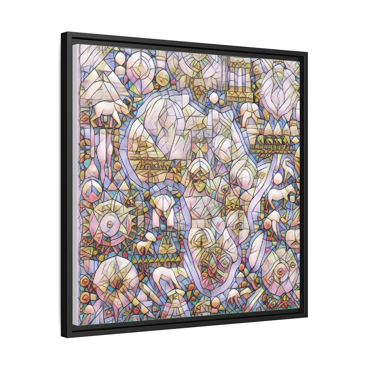 Abstract Stained-Glass Style Framed Canvas Print