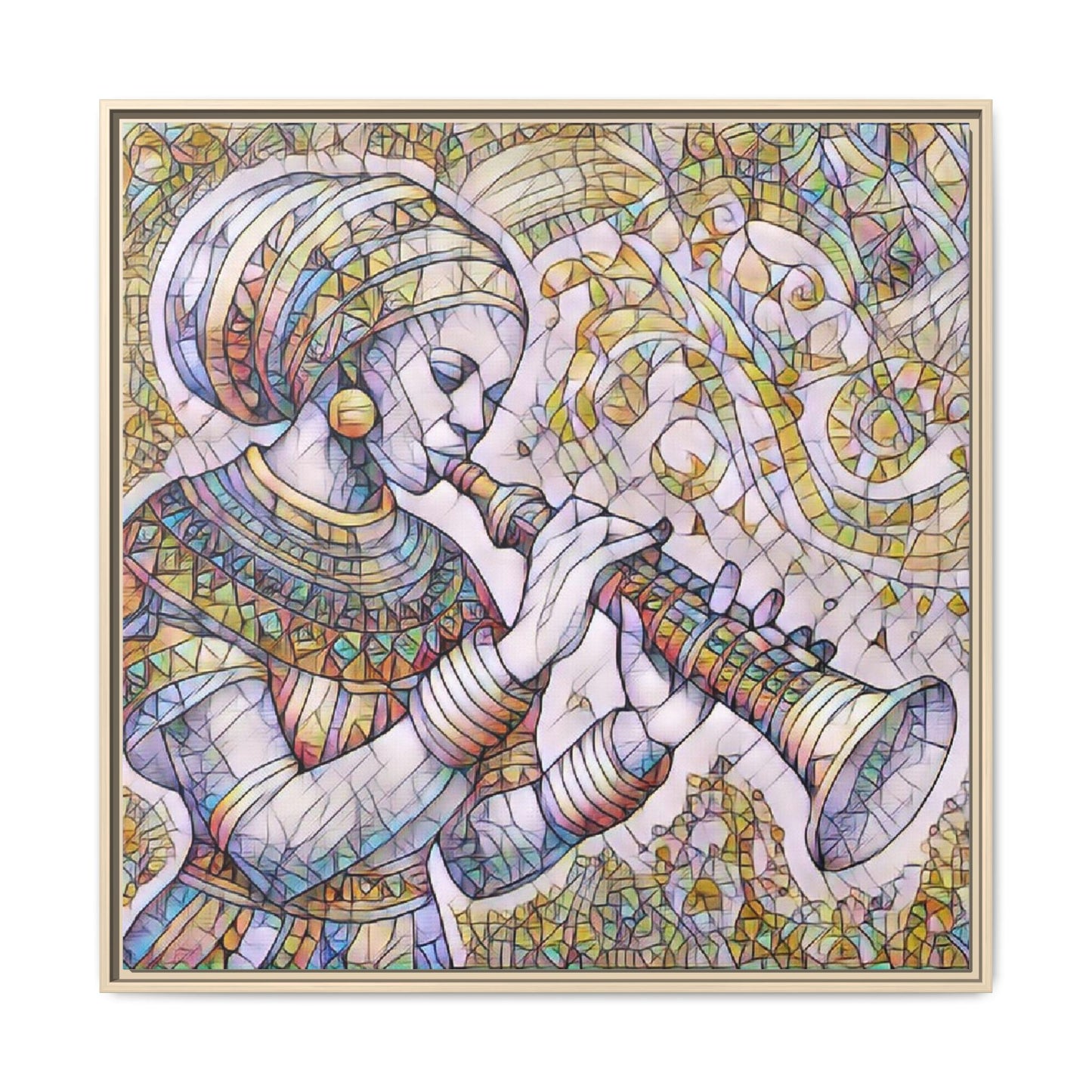 Egyptian Flutist Mosaic Matte Canvas Framed Art