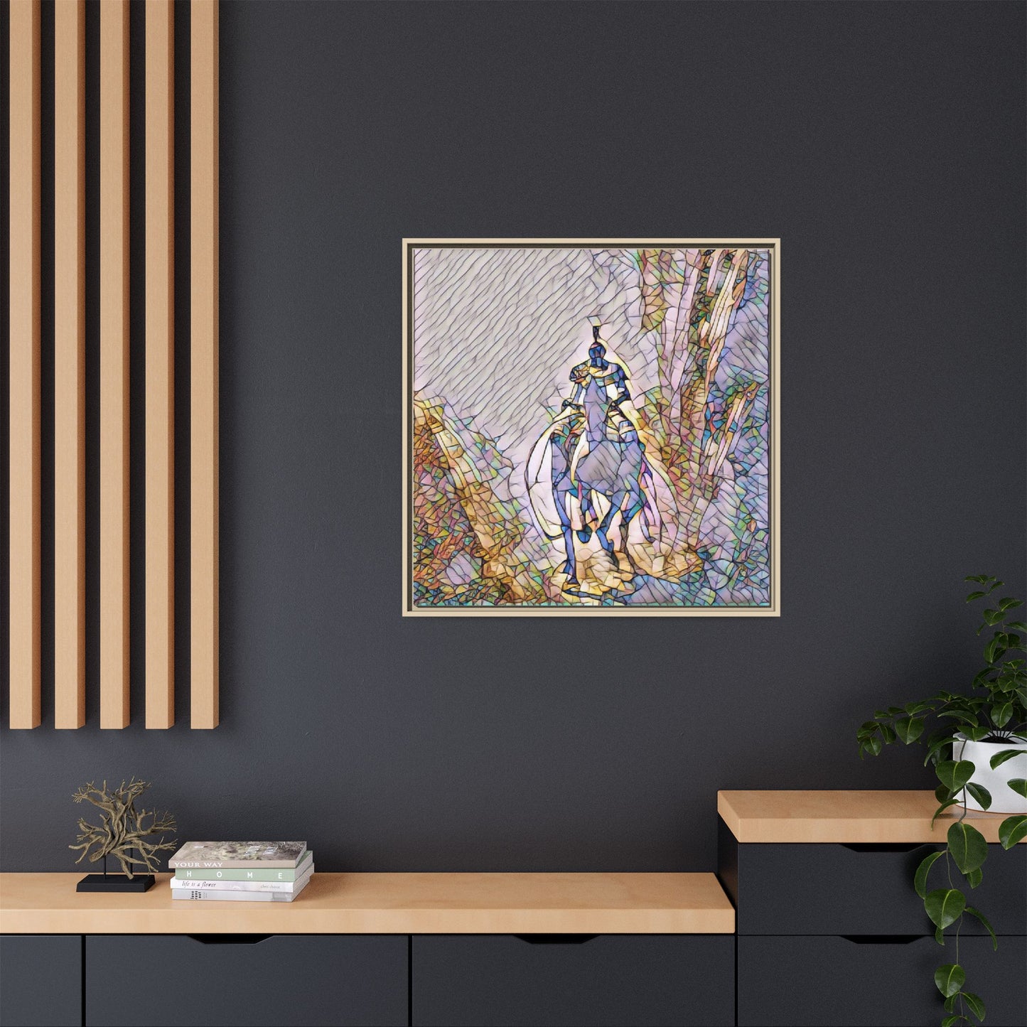 Stained-Glass Knight Matte Framed Canvas Wall Art