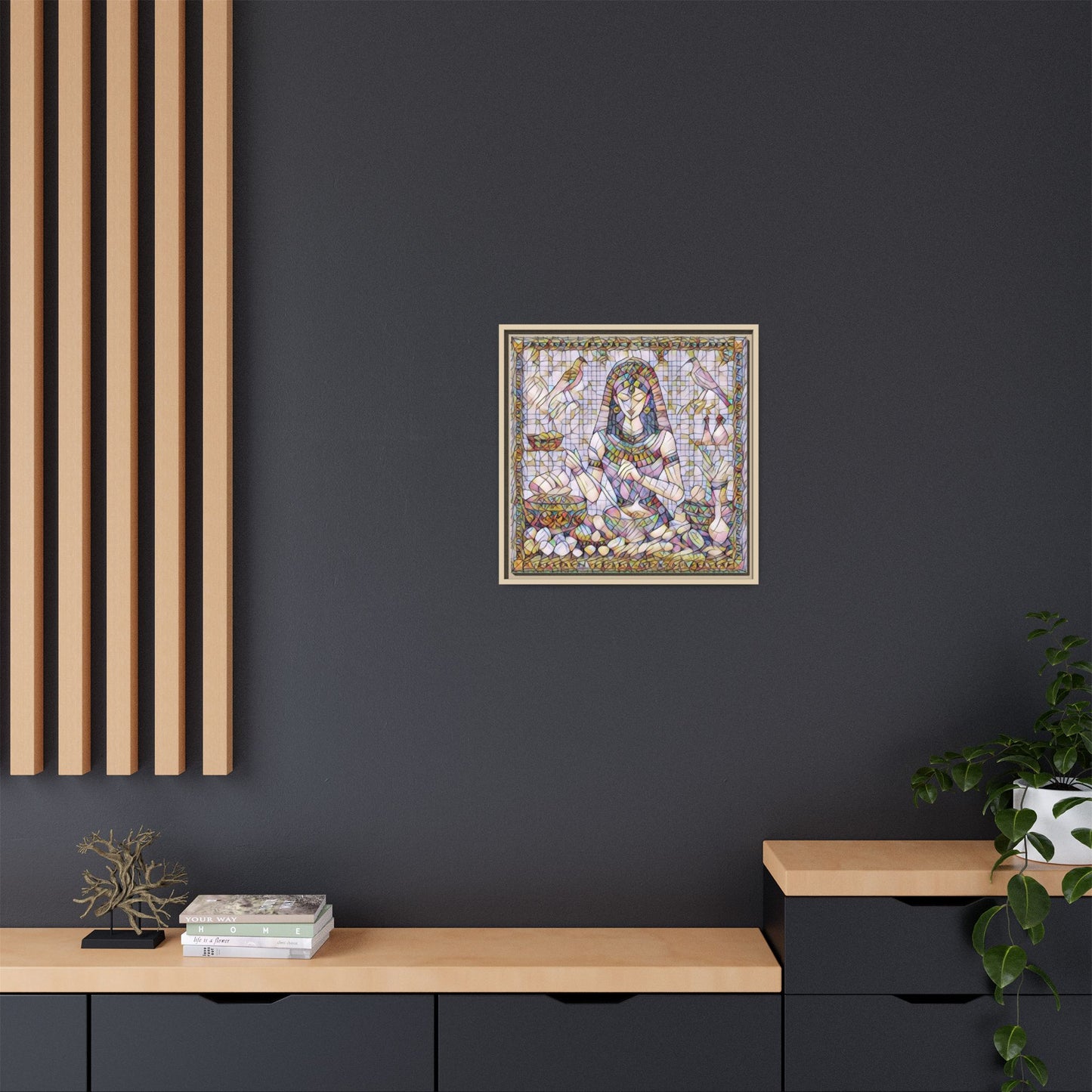 Egyptian Goddess Mosaic Framed Canvas Art