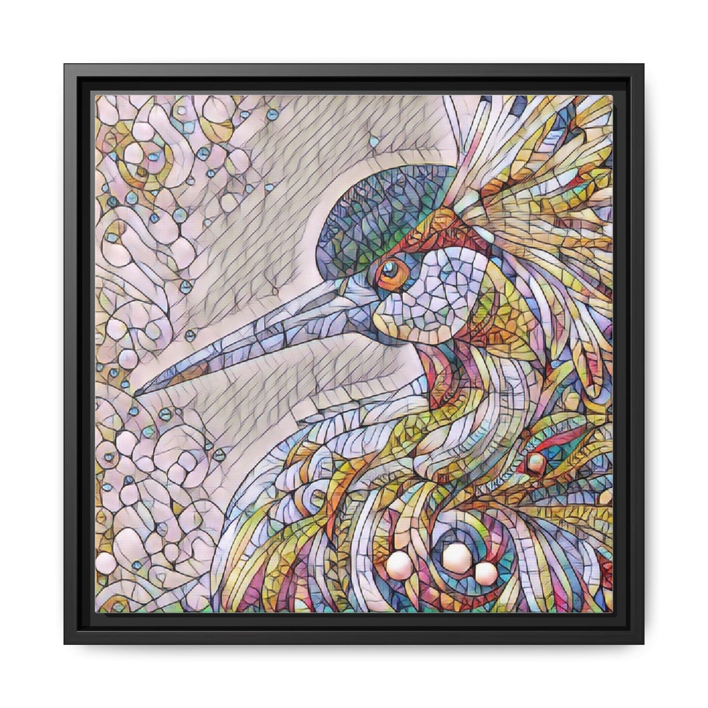 Colorful Stained-Glass Heron Matte Canvas Framed Wall Art