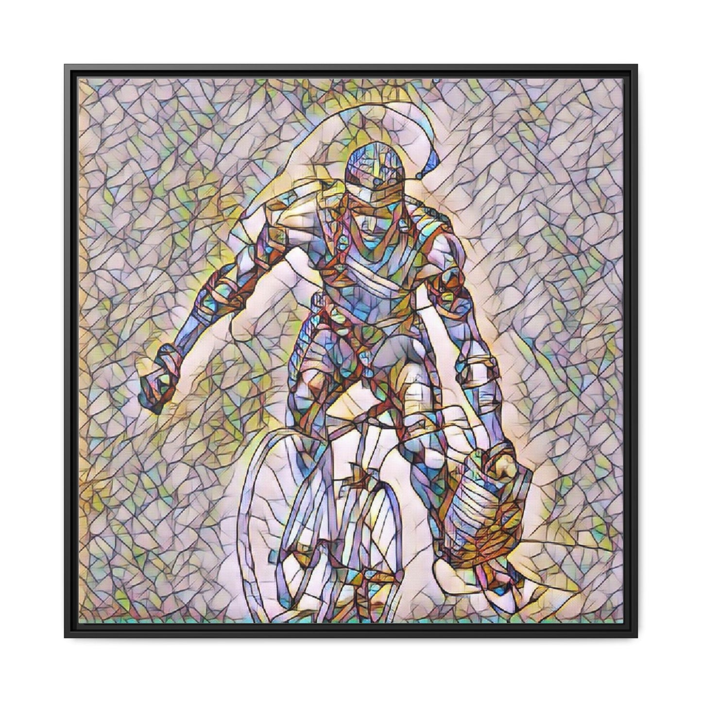Cyclist Mosaic Matte Canvas Print — Framed Multicolor Cycling Art
