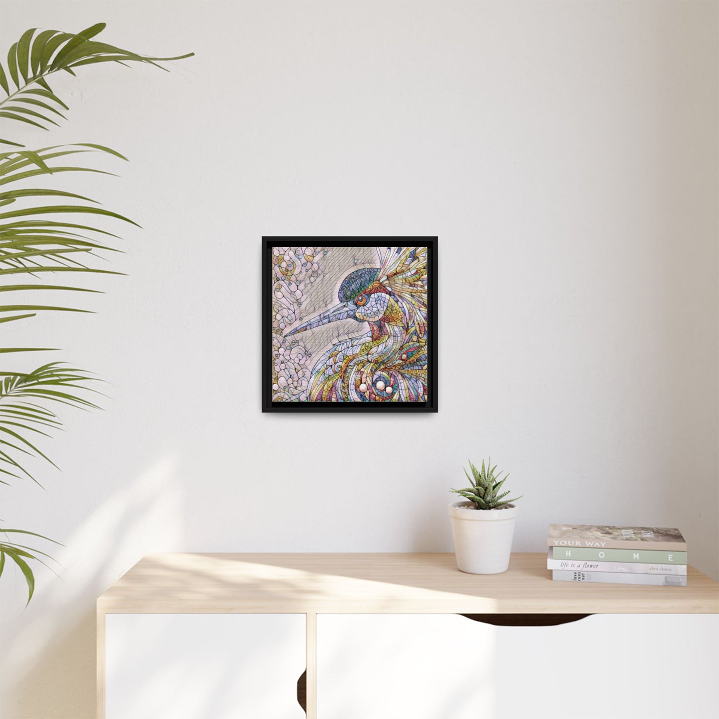 Colorful Stained-Glass Heron Matte Canvas Framed Wall Art
