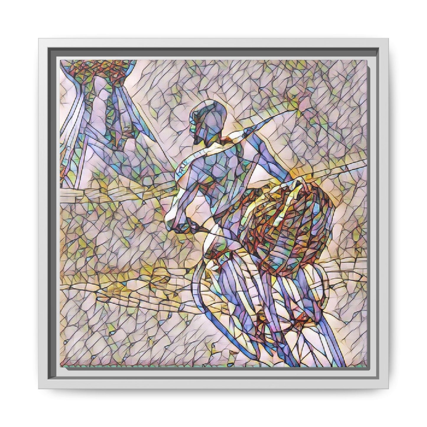 Abstract Stained-Glass Warrior Matte Framed Canvas