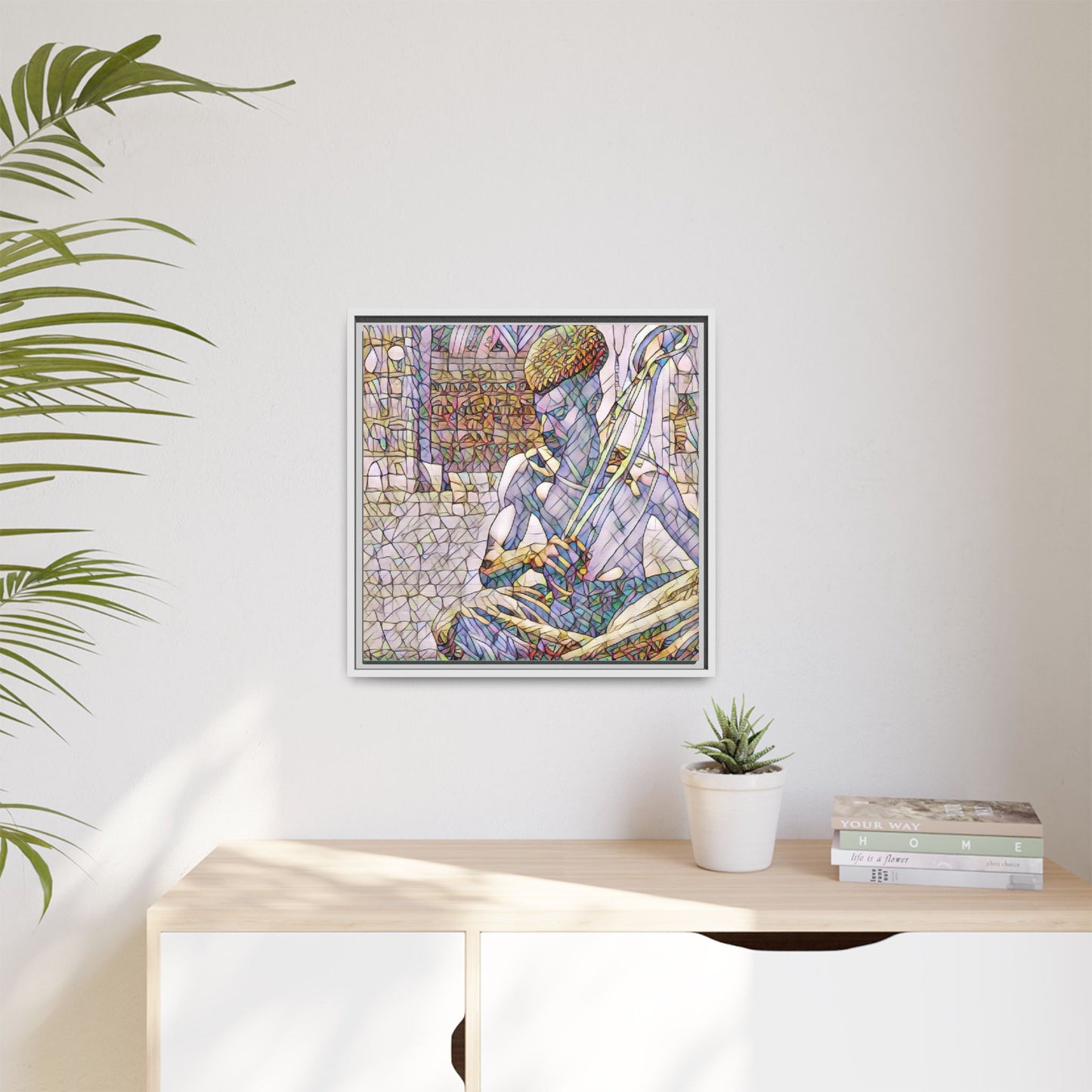 Framed Matte Canvas Art – Stained-Glass Style Musician Print