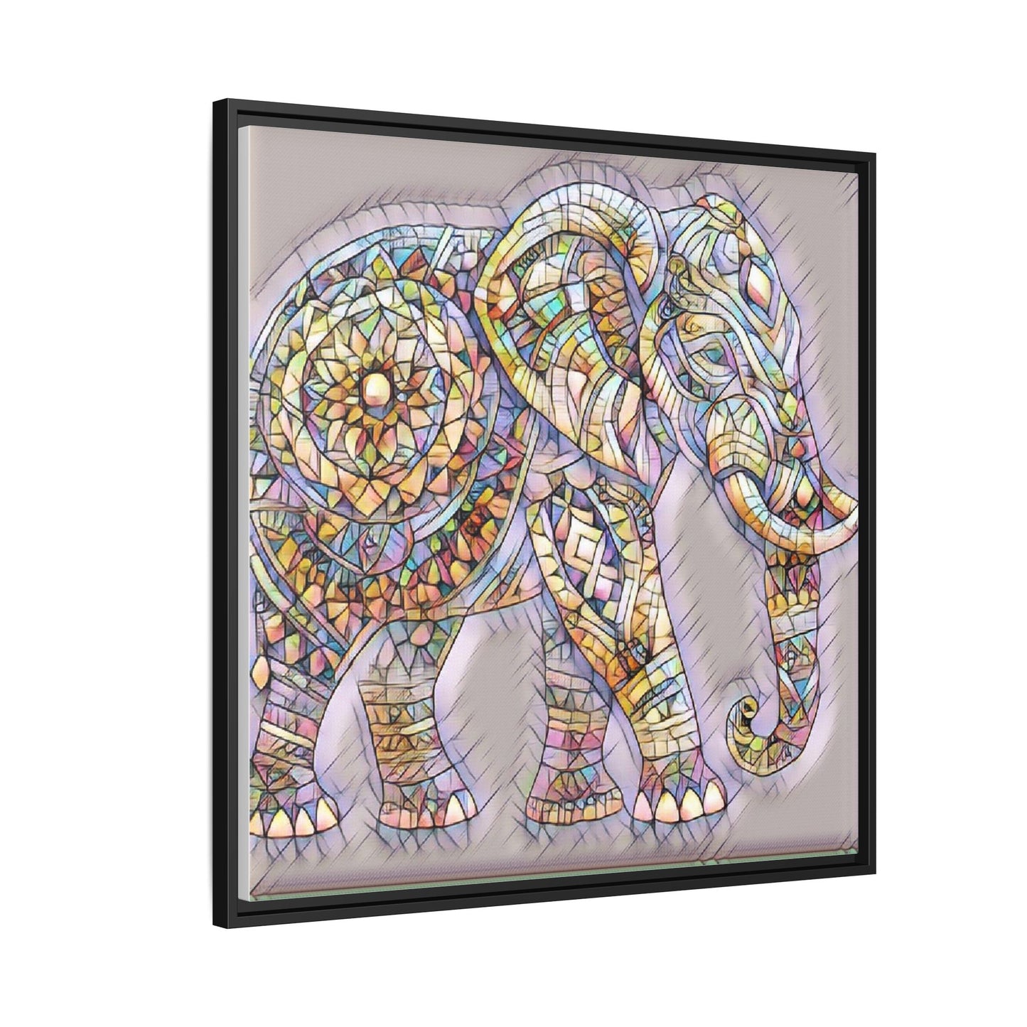 Colorful Mosaic Elephant Framed Canvas Print