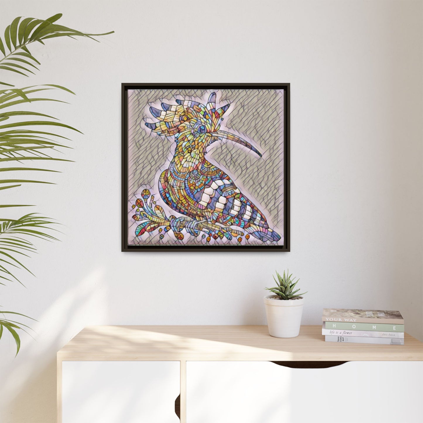 Colorful Mosaic Bird Matte Framed Canvas Wall Art