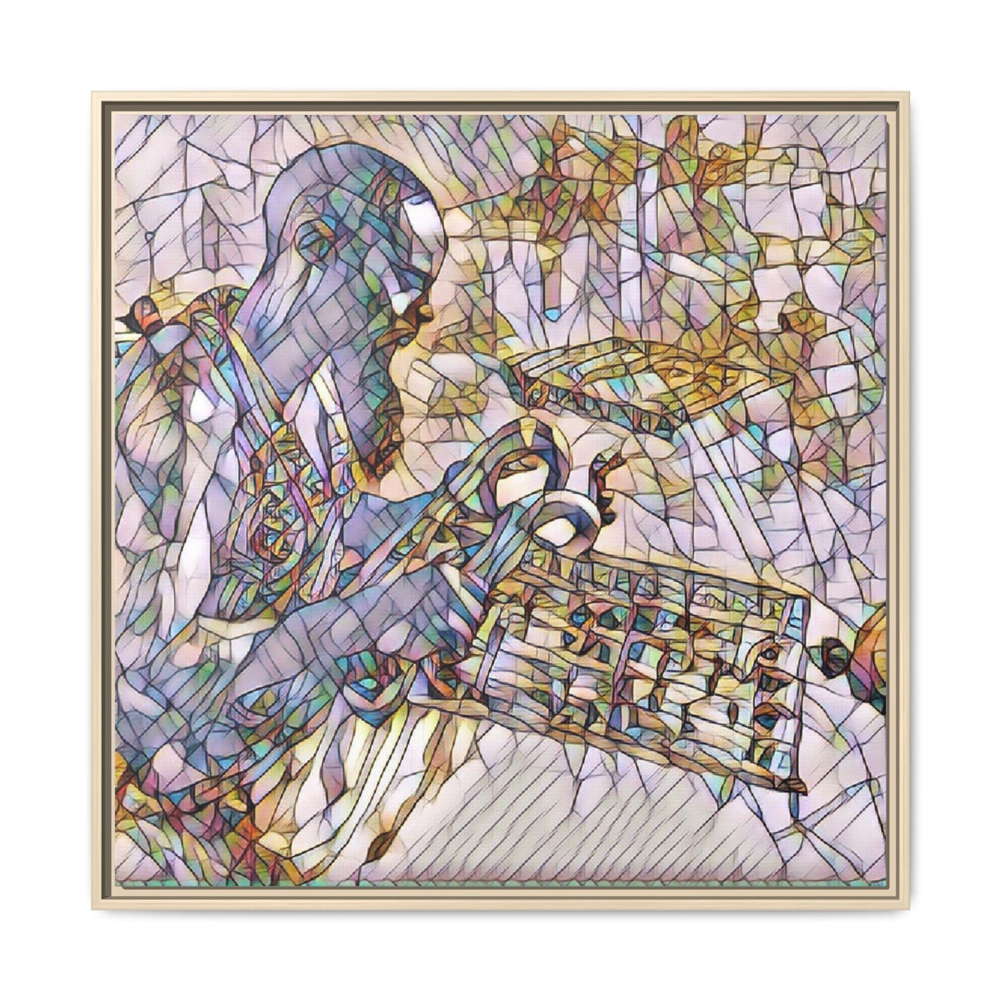 Framed Matte Canvas Art – Abstract Musician with Keyboard (Multi-Color)
