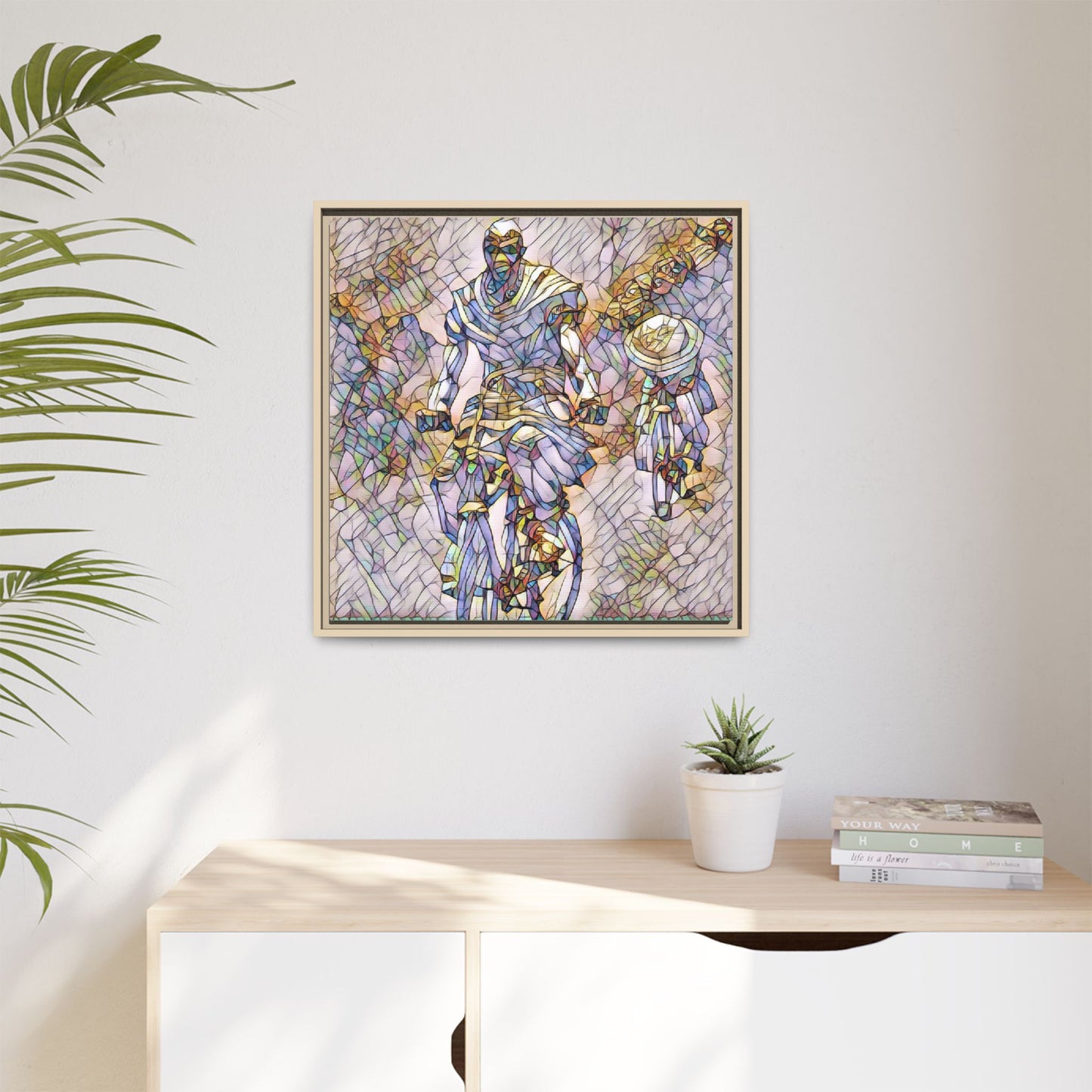 Framed Matte Canvas — Abstract Cyclist Artwork (Multi‑Color)