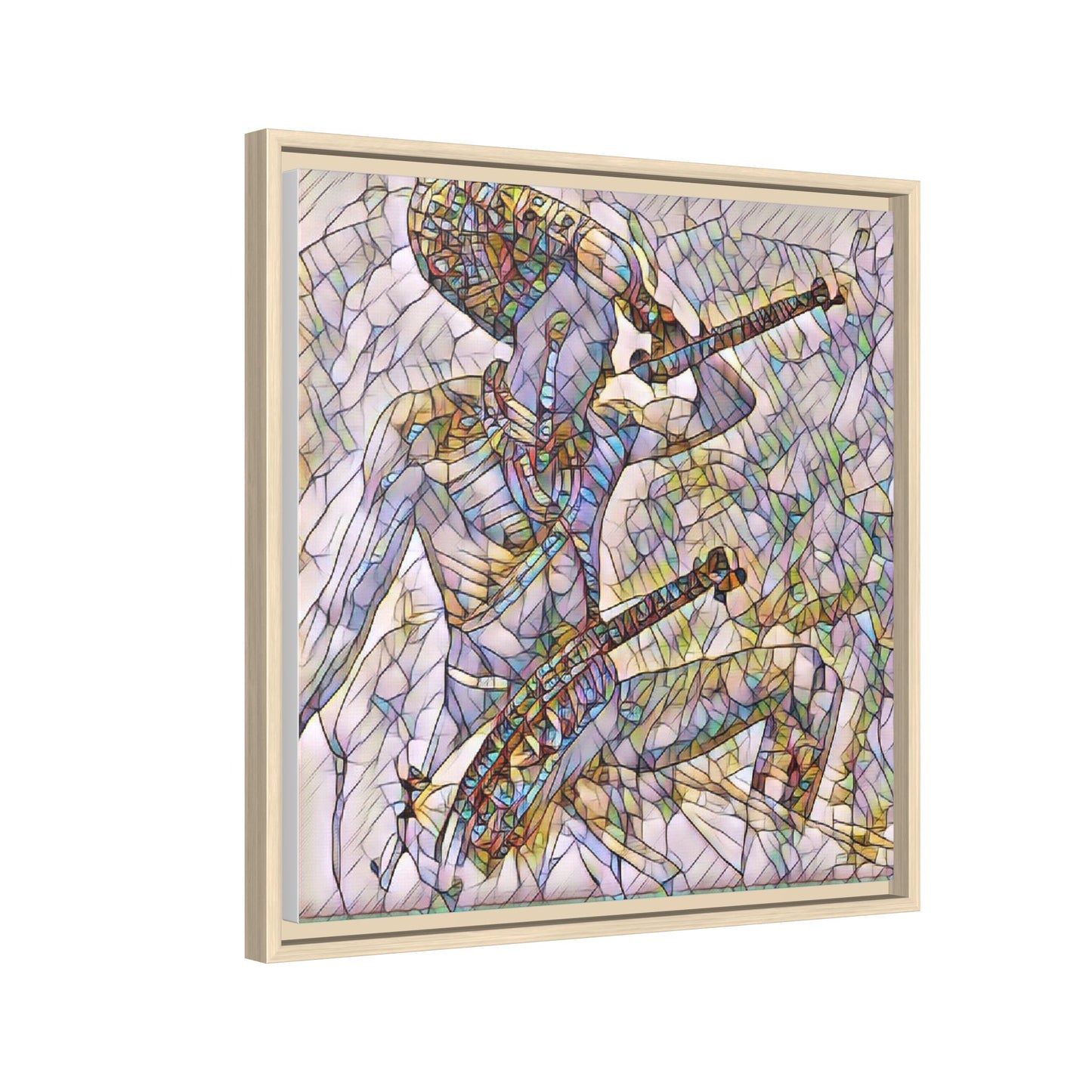 Stained Glass Blue Musician — Framed Matte Canvas Art