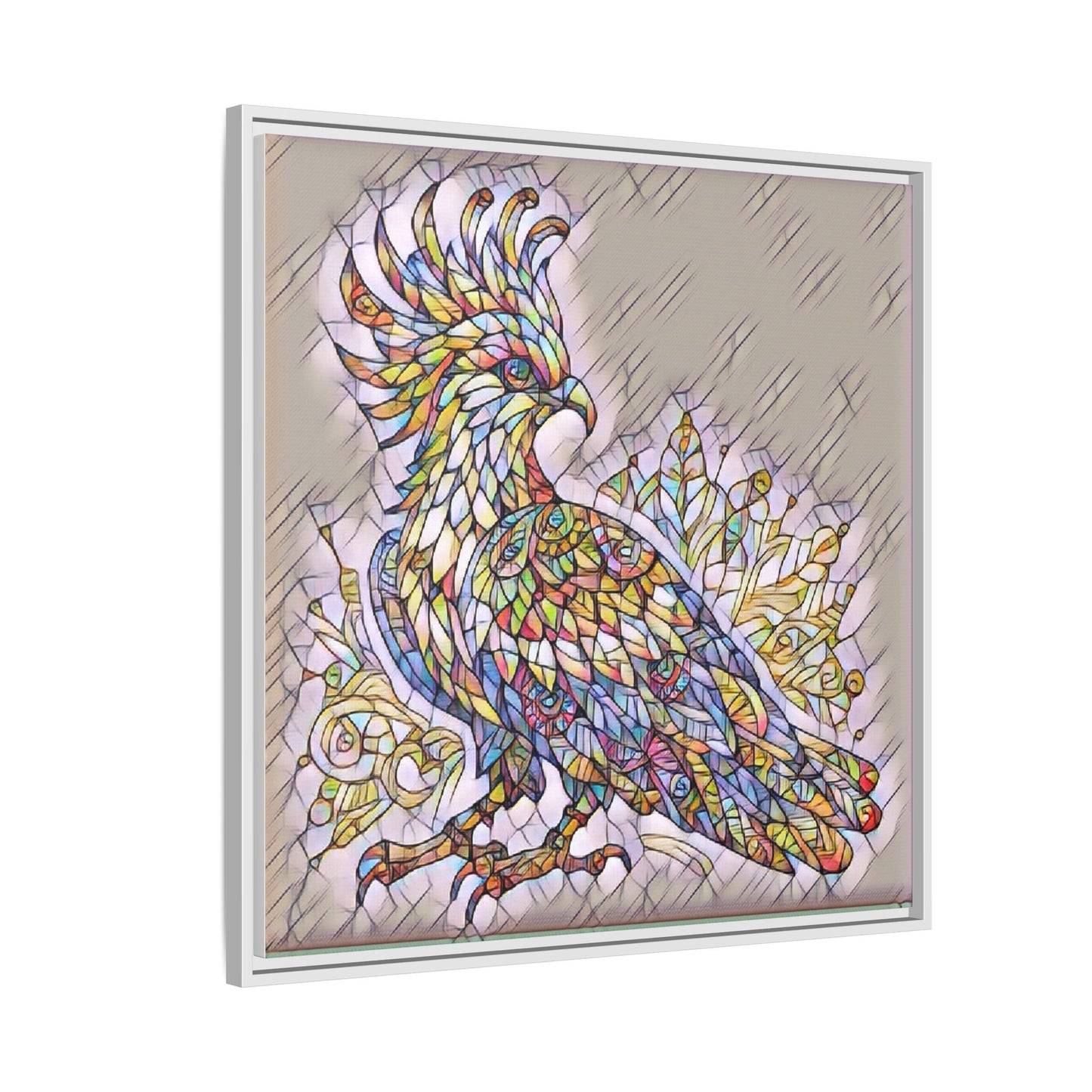 Colorful Stained-Glass Cockatoo Matte Framed Canvas