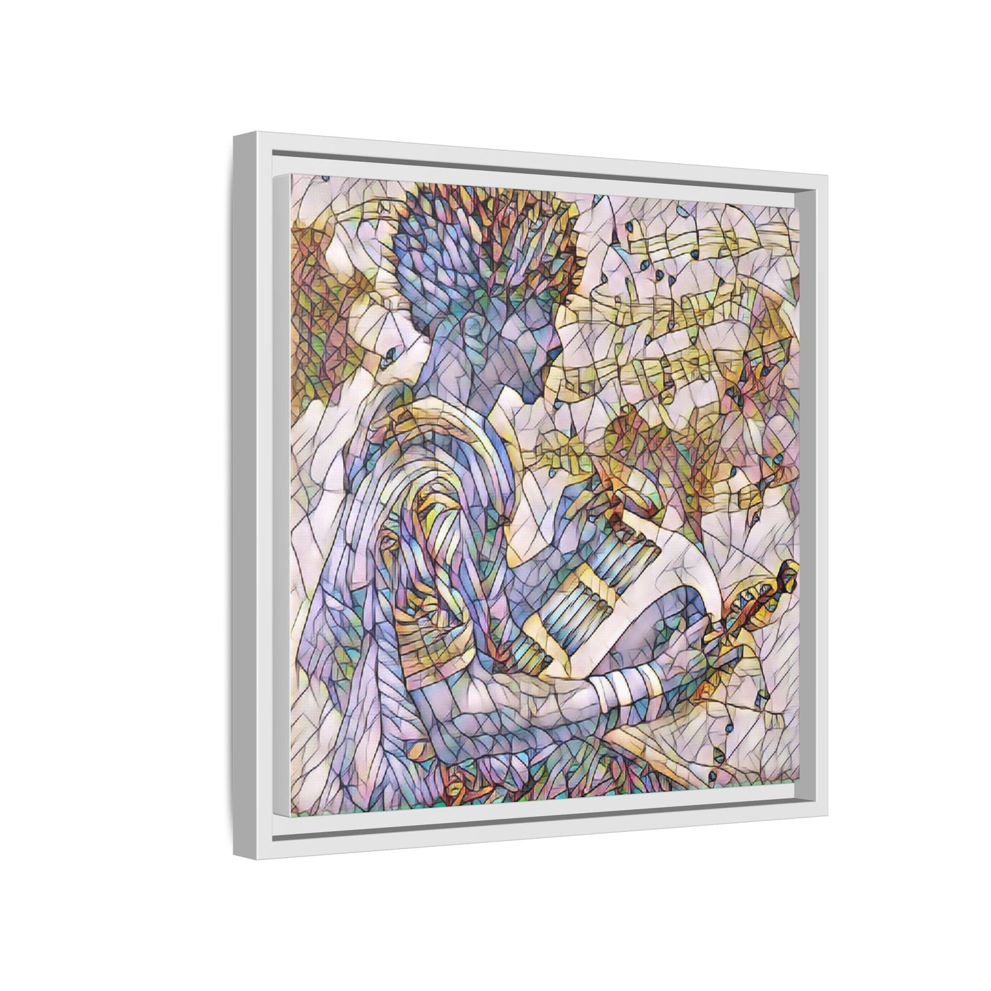 Abstract Jazz Musician Framed Canvas Art — Colorful Stained-Glass Style Wall Decor