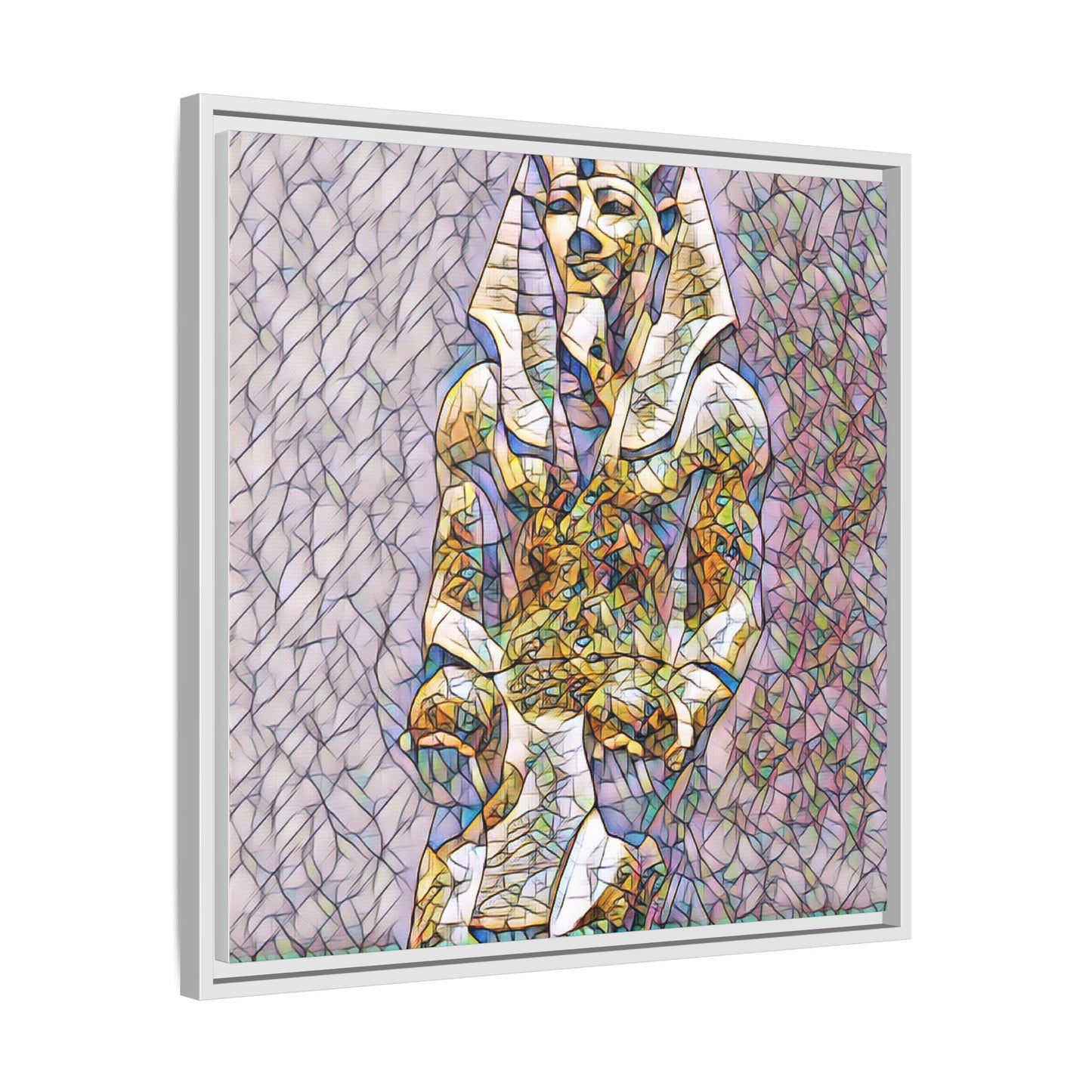 Framed Abstract Pharaoh Matte Canvas Wall Art — Multicolor Egyptian Statue Print