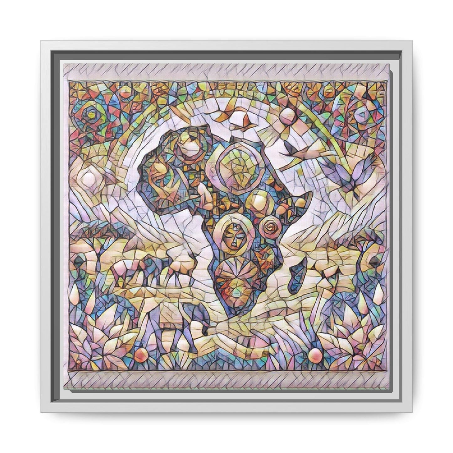 Abstract Mosaic Africa Framed Canvas — Colorful Stained-Glass Wall Art