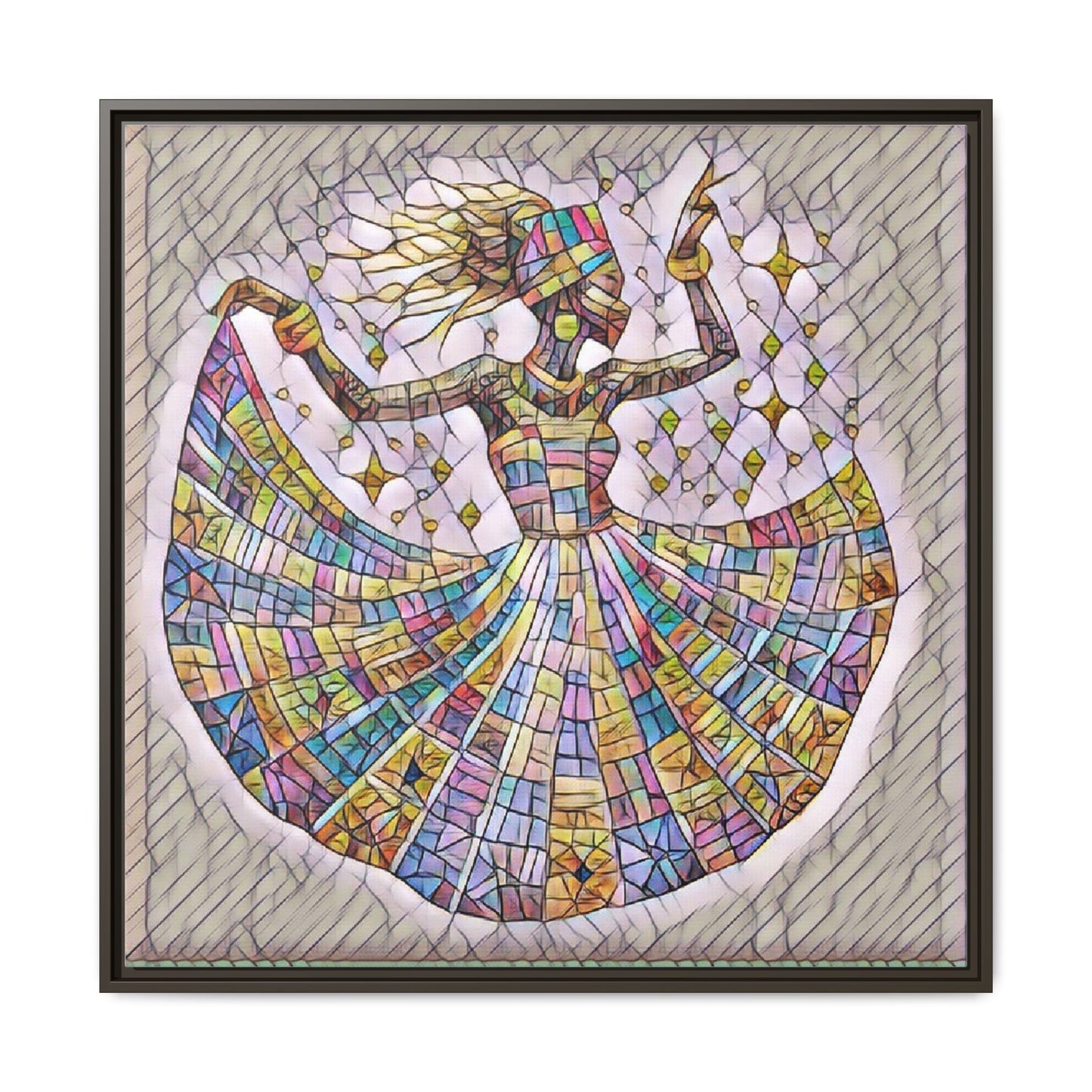 Colorful Mosaic Dance Framed Canvas Art
