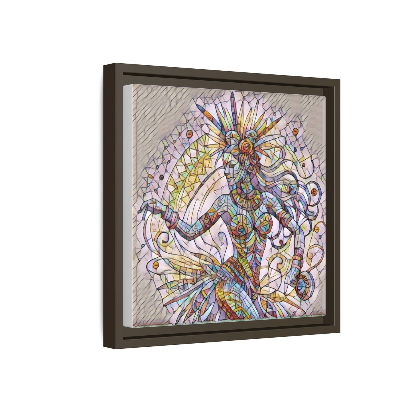 Colorful Mermaid Mosaic Framed Canvas Art — Boho Ocean Wall Decor