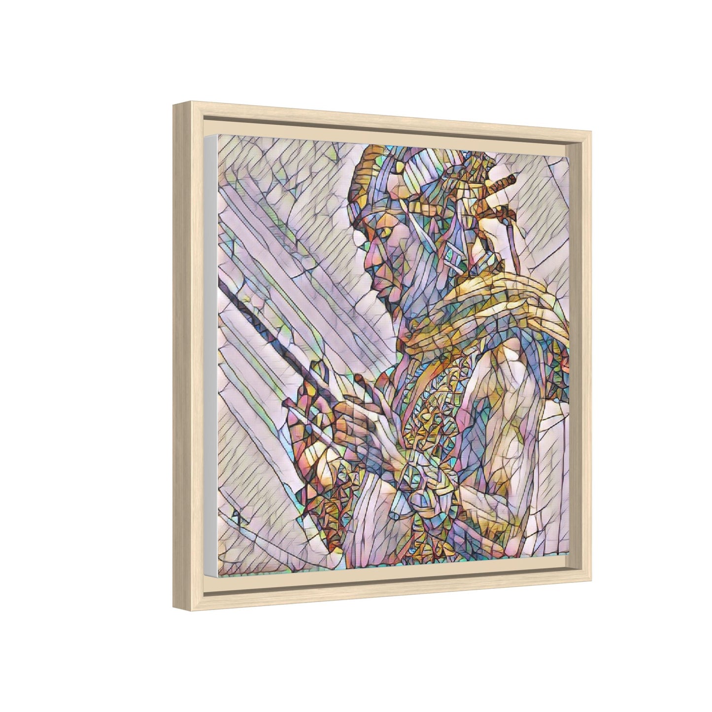 Framed Canvas Art - Colorful Tribal Warrior Portrait (Matte)