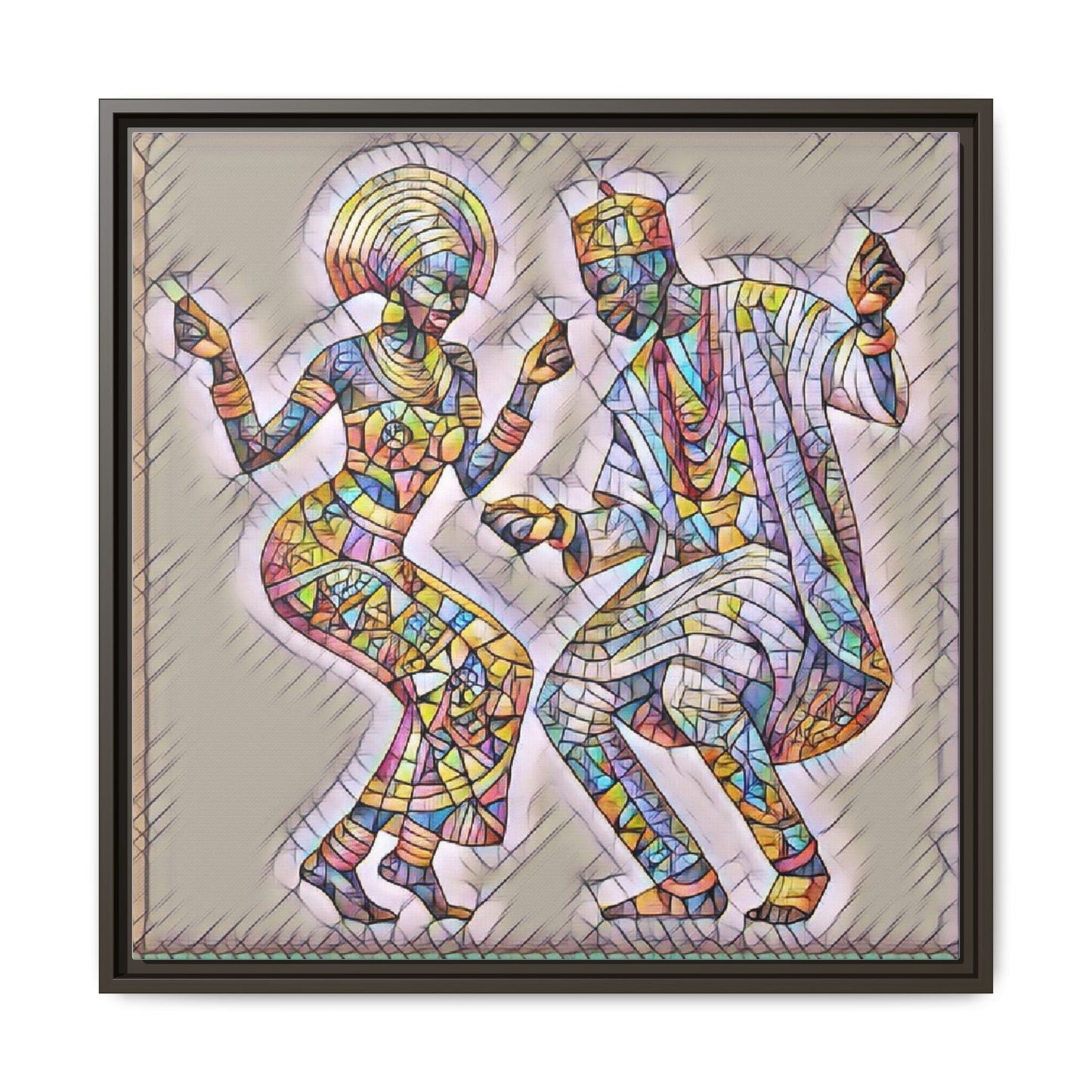 Afrobeat Dancers Framed Canvas Art — Colorful Mosaic African Dance Print