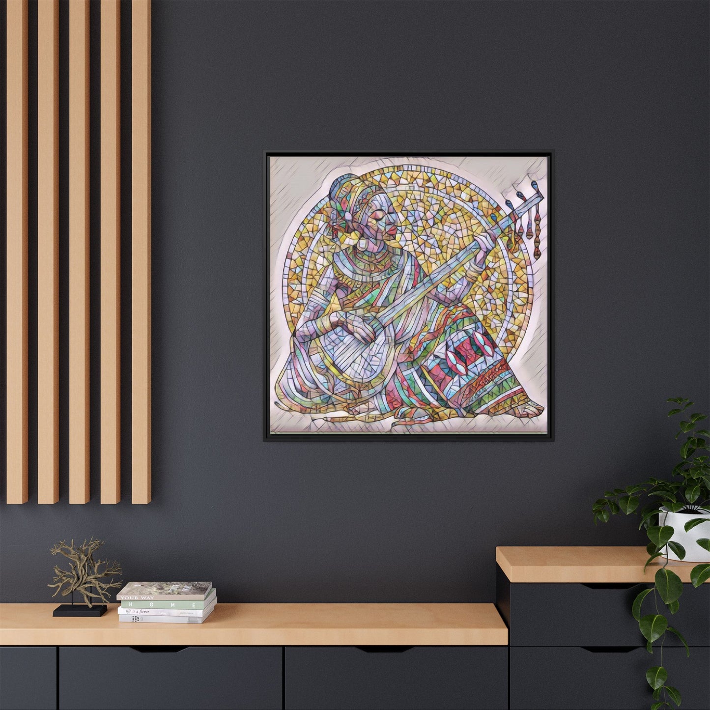 Framed Canvas Art - Colorful Mosaic Musician Wall Decor