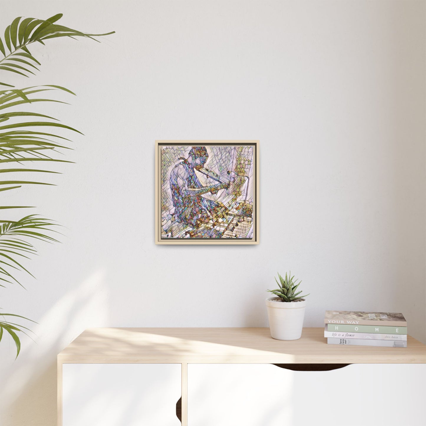 Abstract Violinist Matte Framed Canvas – Colorful Musical Art Print