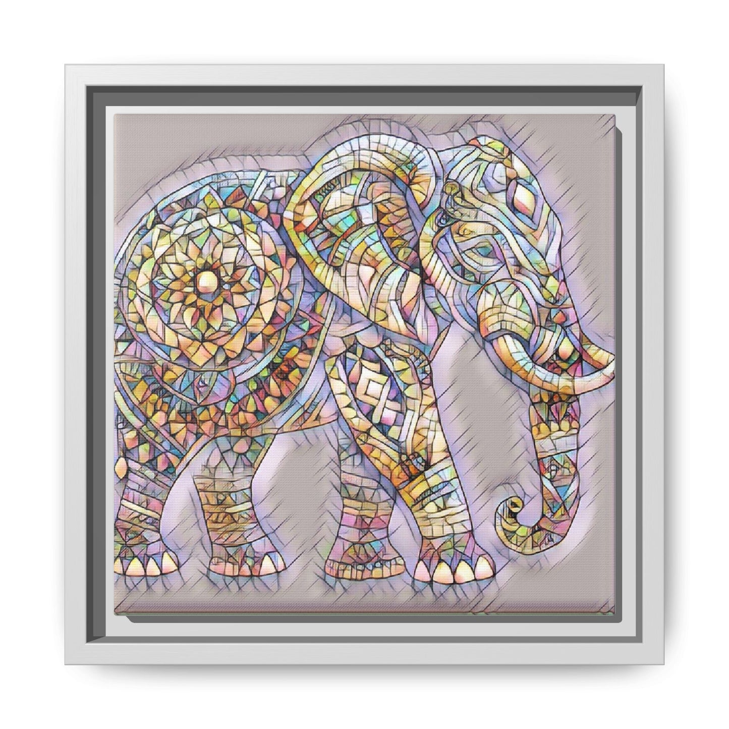 Colorful Mosaic Elephant Framed Canvas Print
