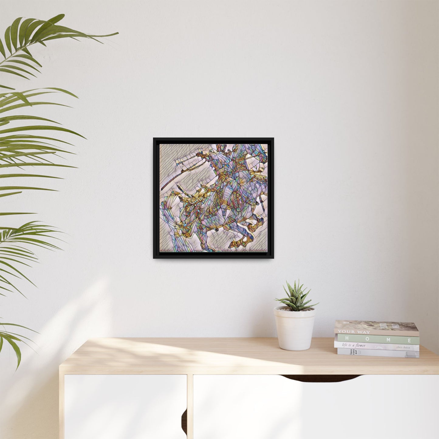 Framed Abstract Stained-Glass Horse Canvas