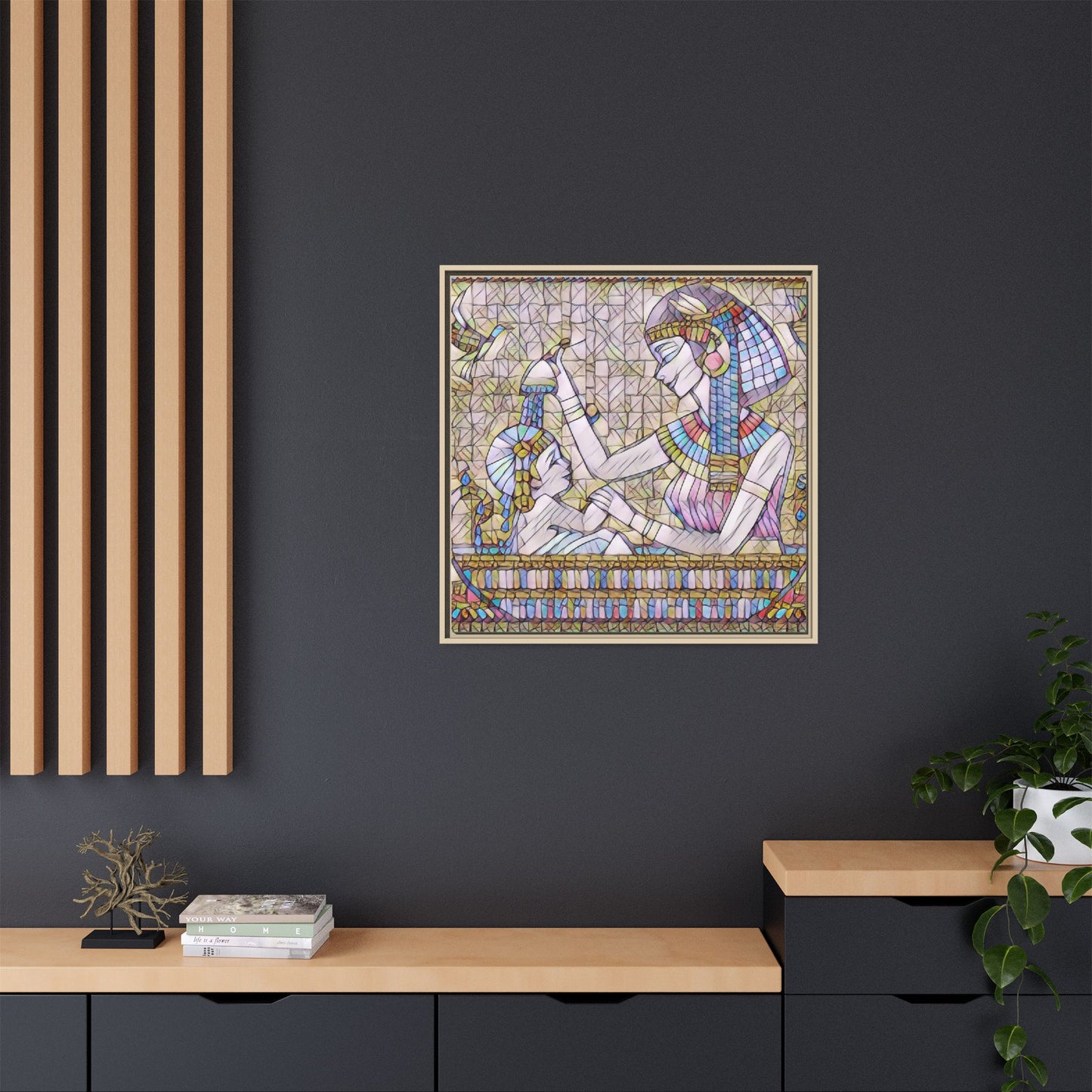 Egyptian Mosaic Mother & Child Framed Matte Canvas
