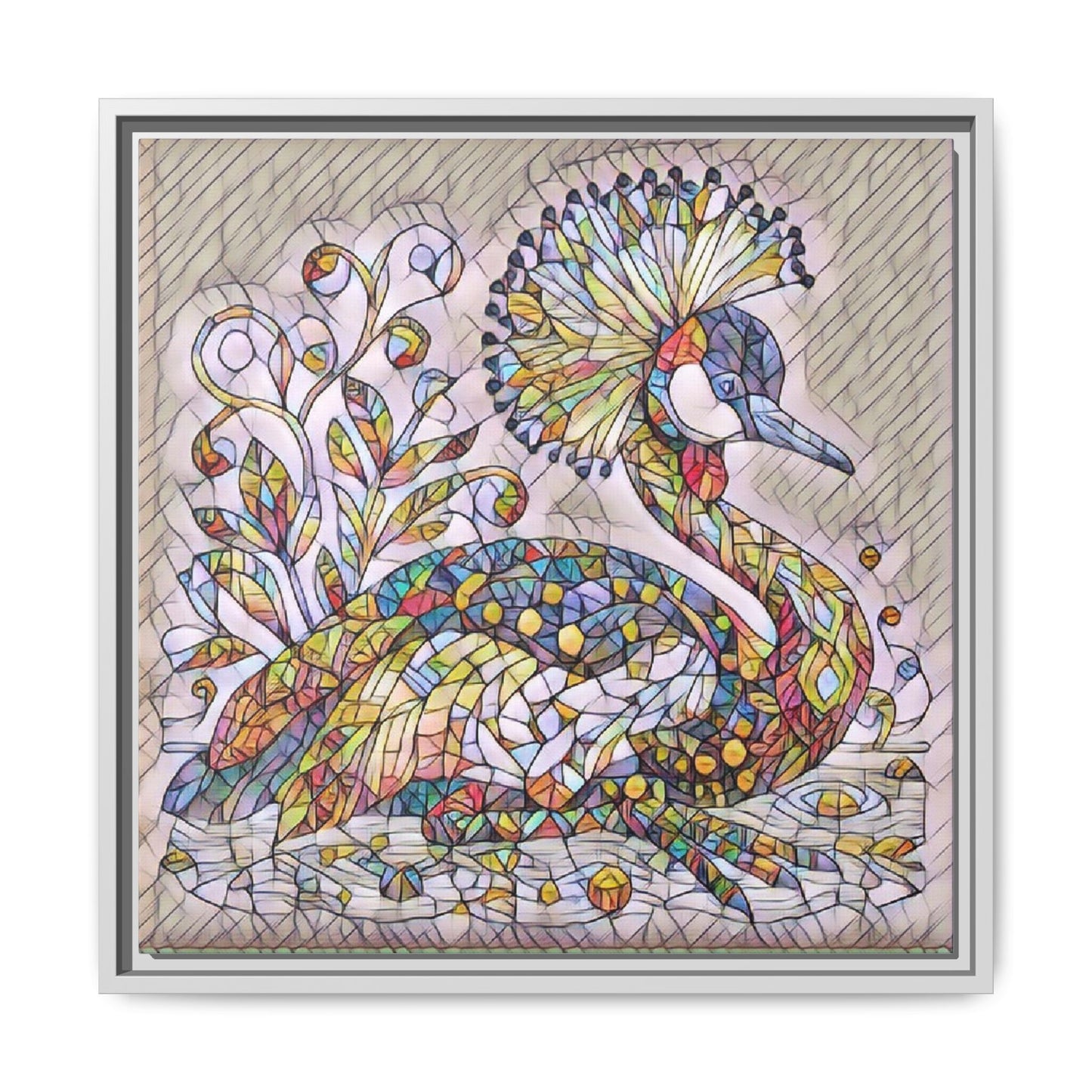 Colorful Peacock Mosaic Framed Canvas Art