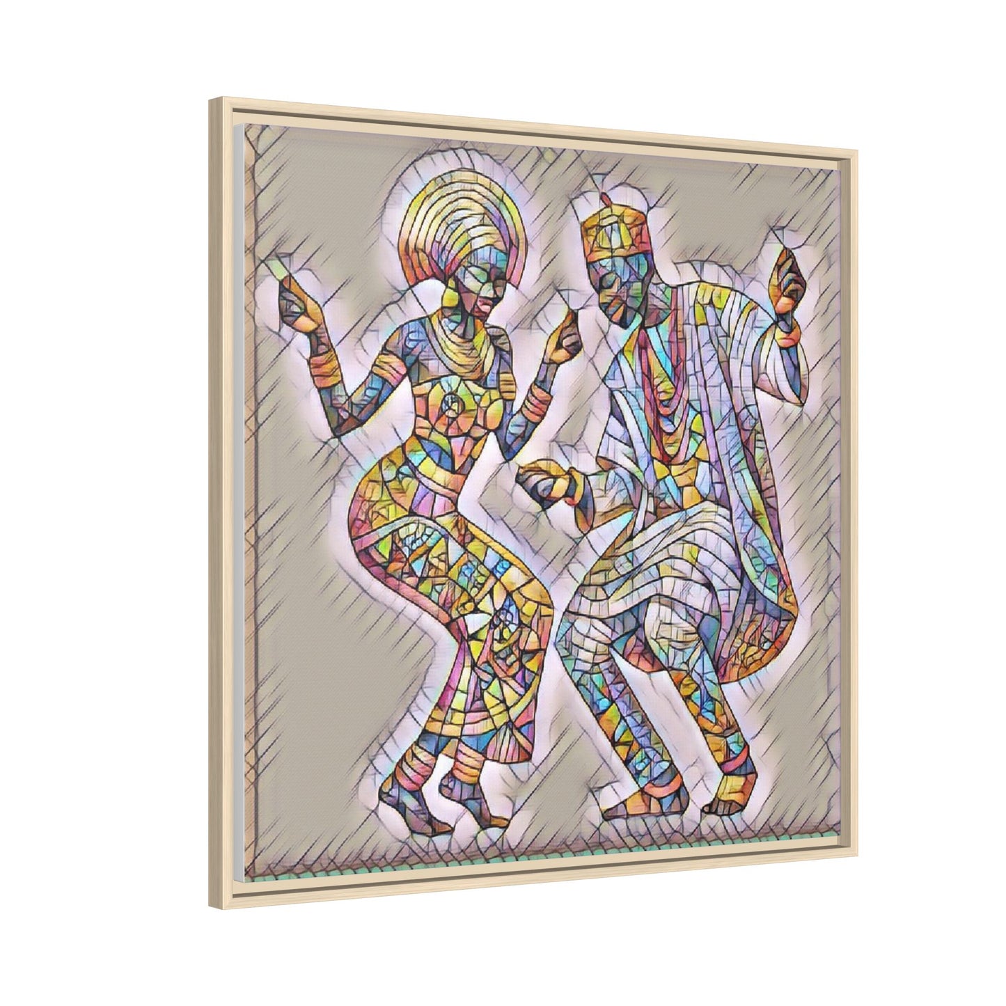 Afrobeat Dancers Framed Canvas Art — Colorful Mosaic African Dance Print