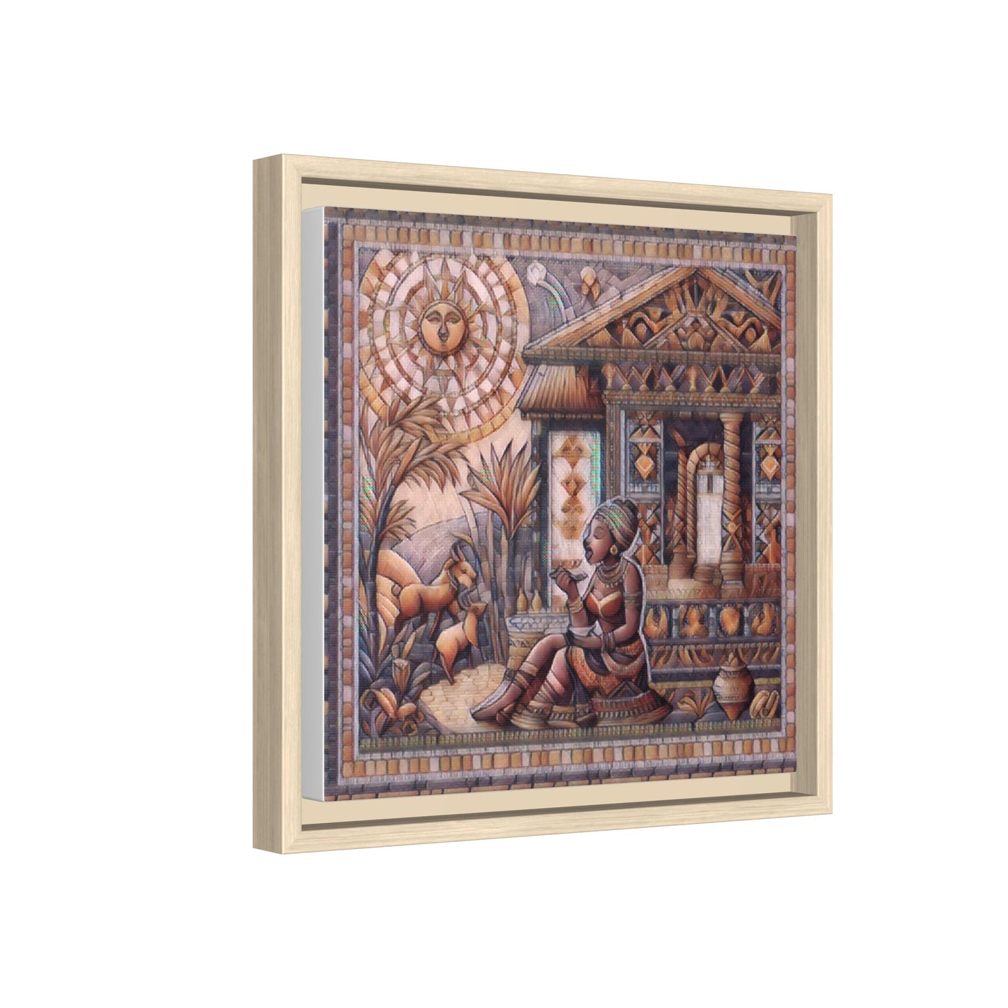 Egyptian Goddess Mosaic Framed Canvas Art — Colorful Ancient Ritual Wall Decor